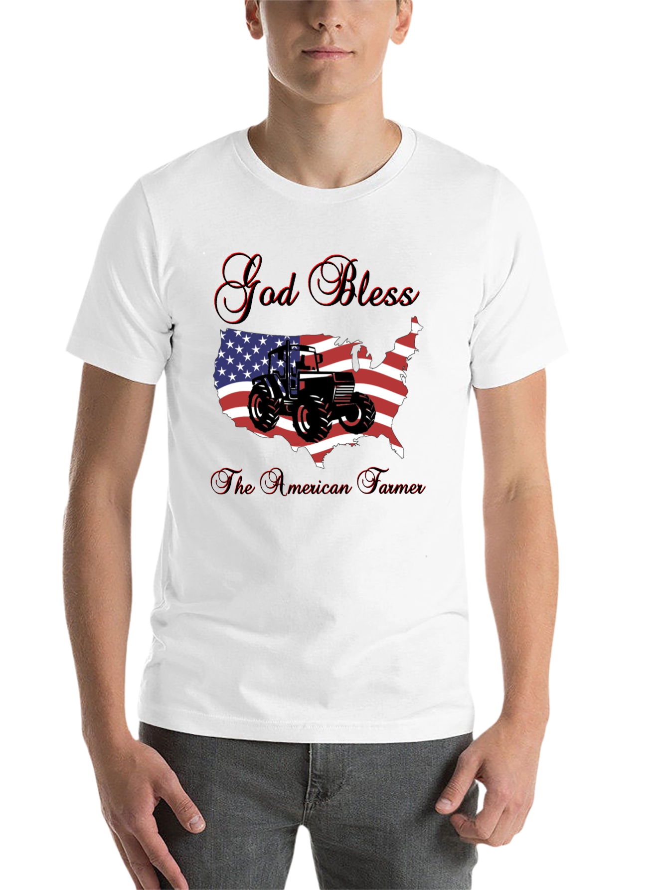 God Bless American Farmer Tractor USA Flag T-Shirt - 14