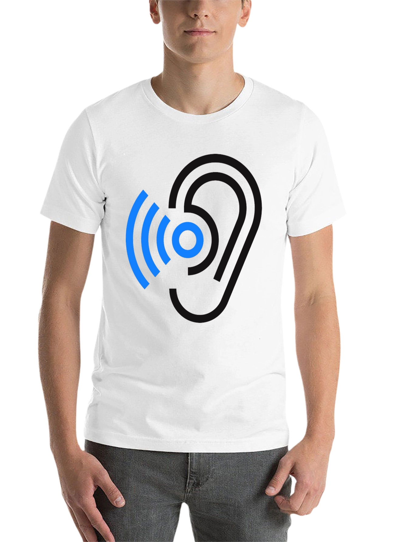 Black Modern Blue Wireless Signal Black T-Shirt view 14