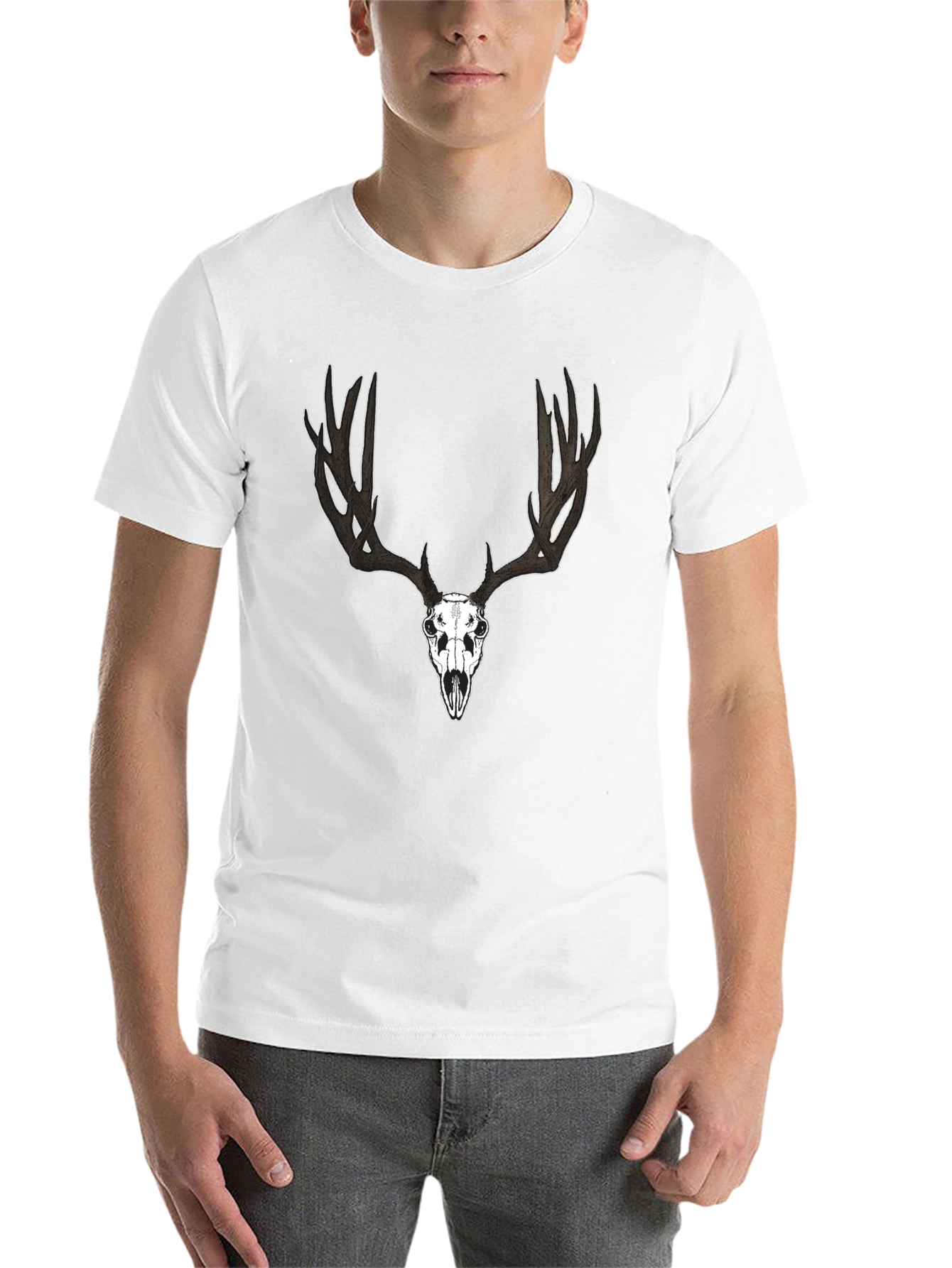 Black Deer Skull Graphic Black T-Shirt view 14