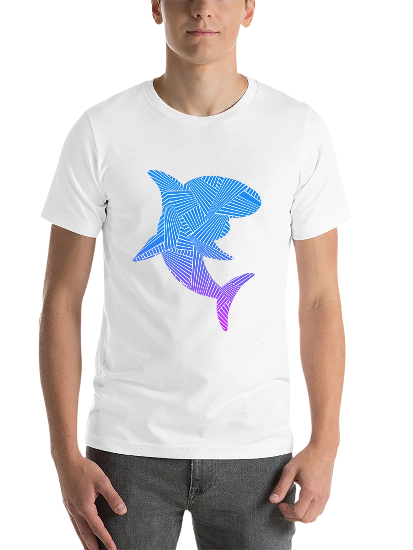 Black Abstract Shark Graphic Tee - Cool Ocean Design view 14