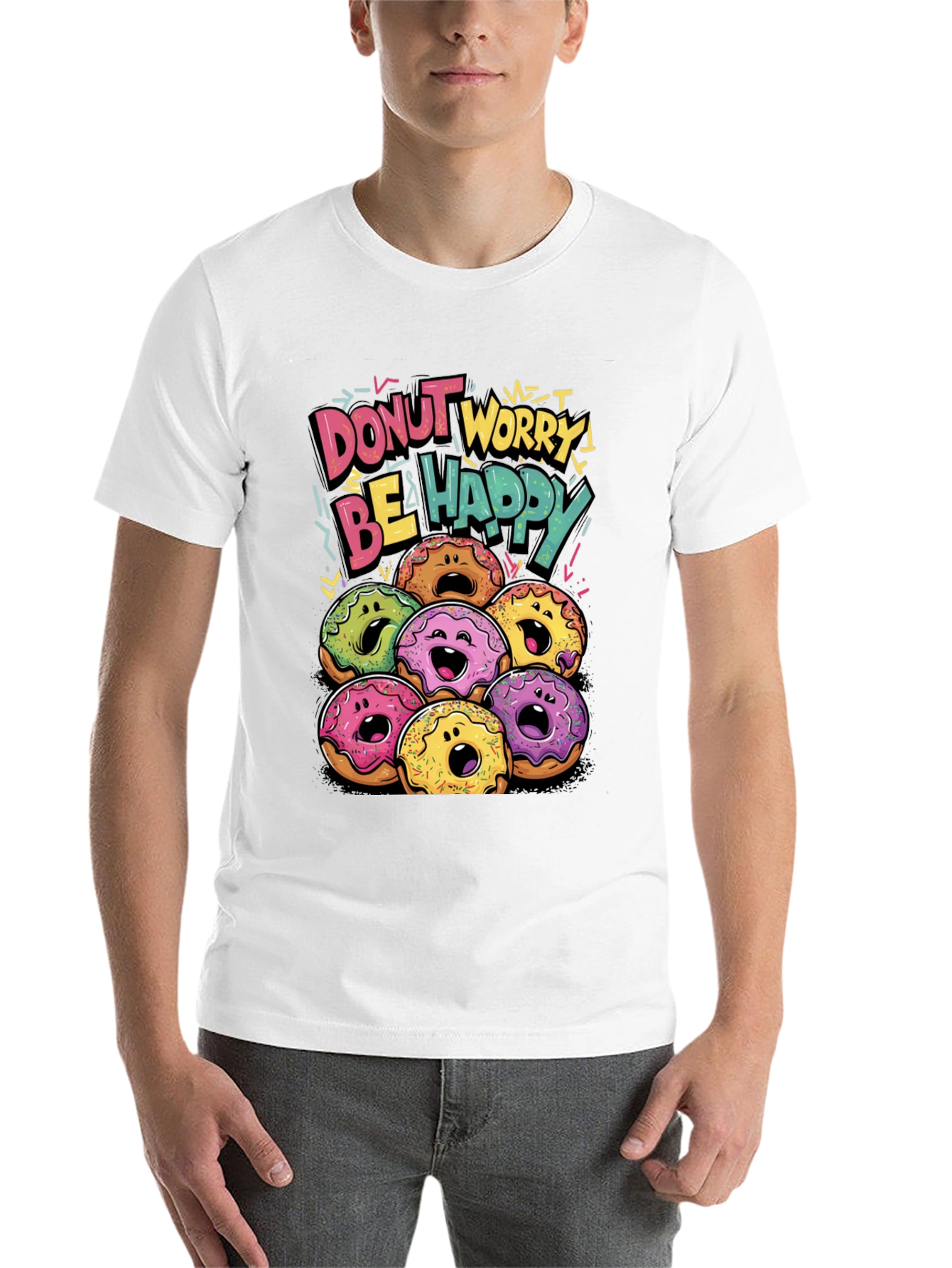 Black Donut Worry Be Happy Graphic T-Shirt view 14
