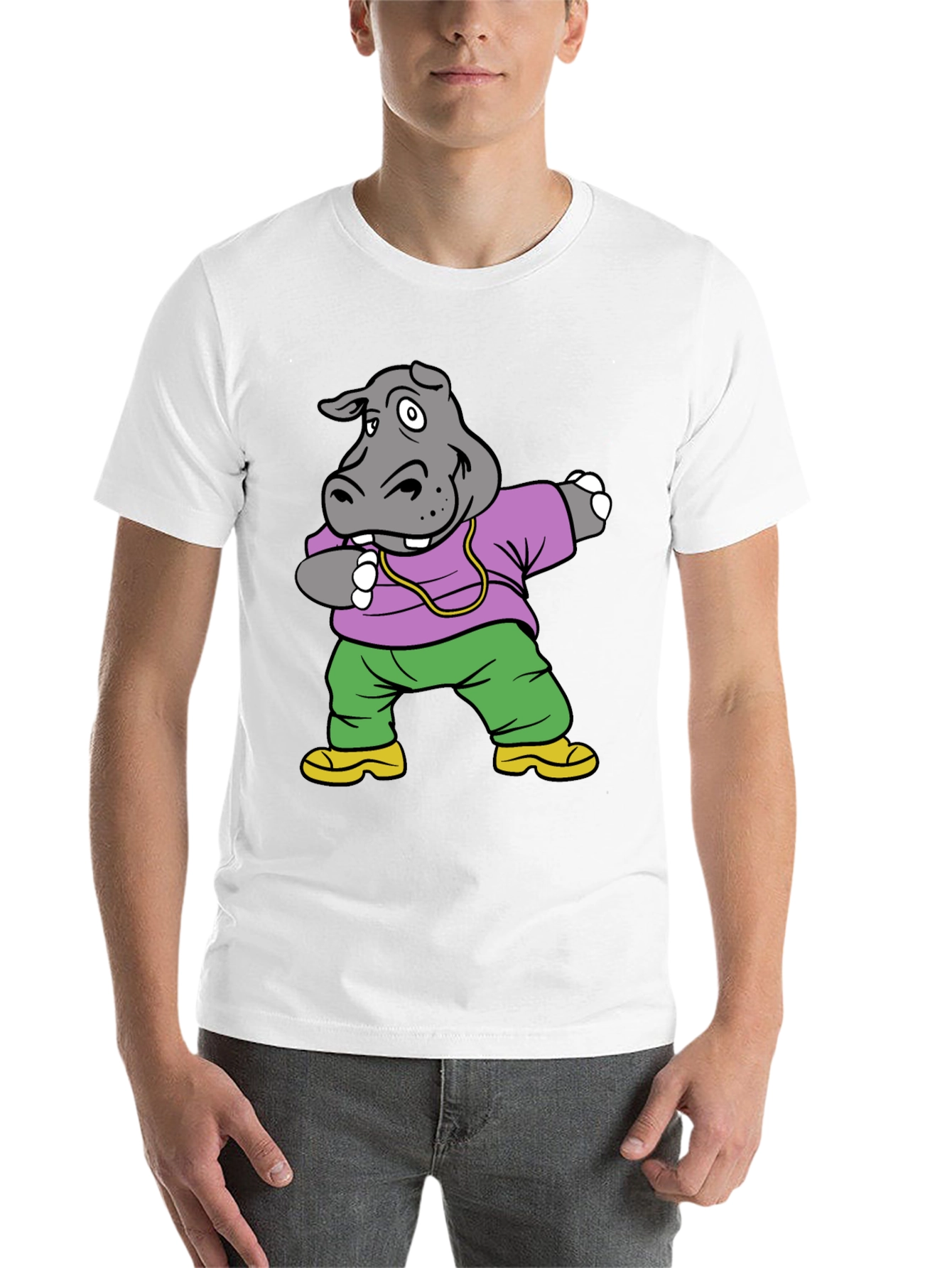 Black Dabbing Hippo Graphic Tee - Cool Cartoon Shirt view 14