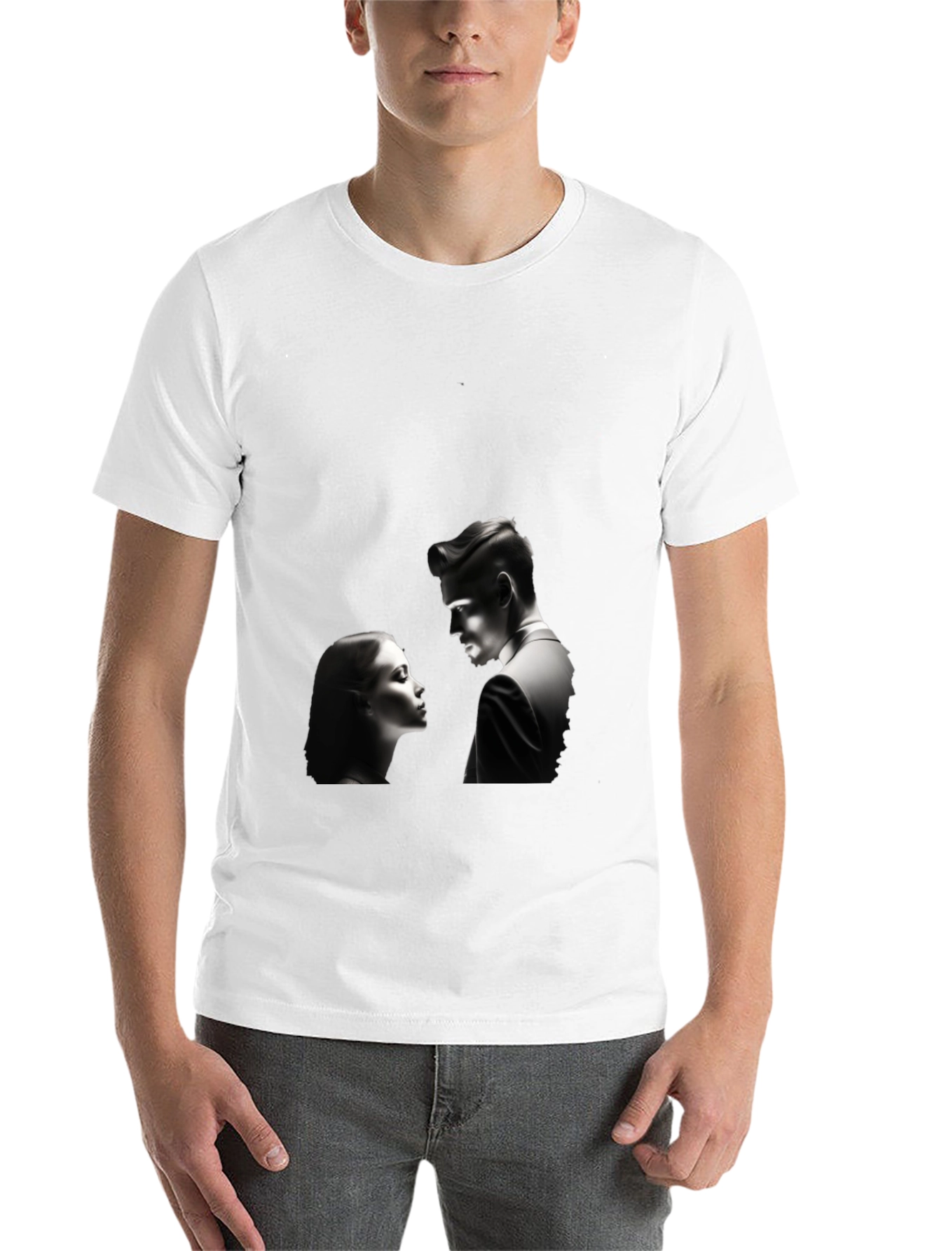 Black Romantic Black T-Shirt: Silhouette Couple Design view 14