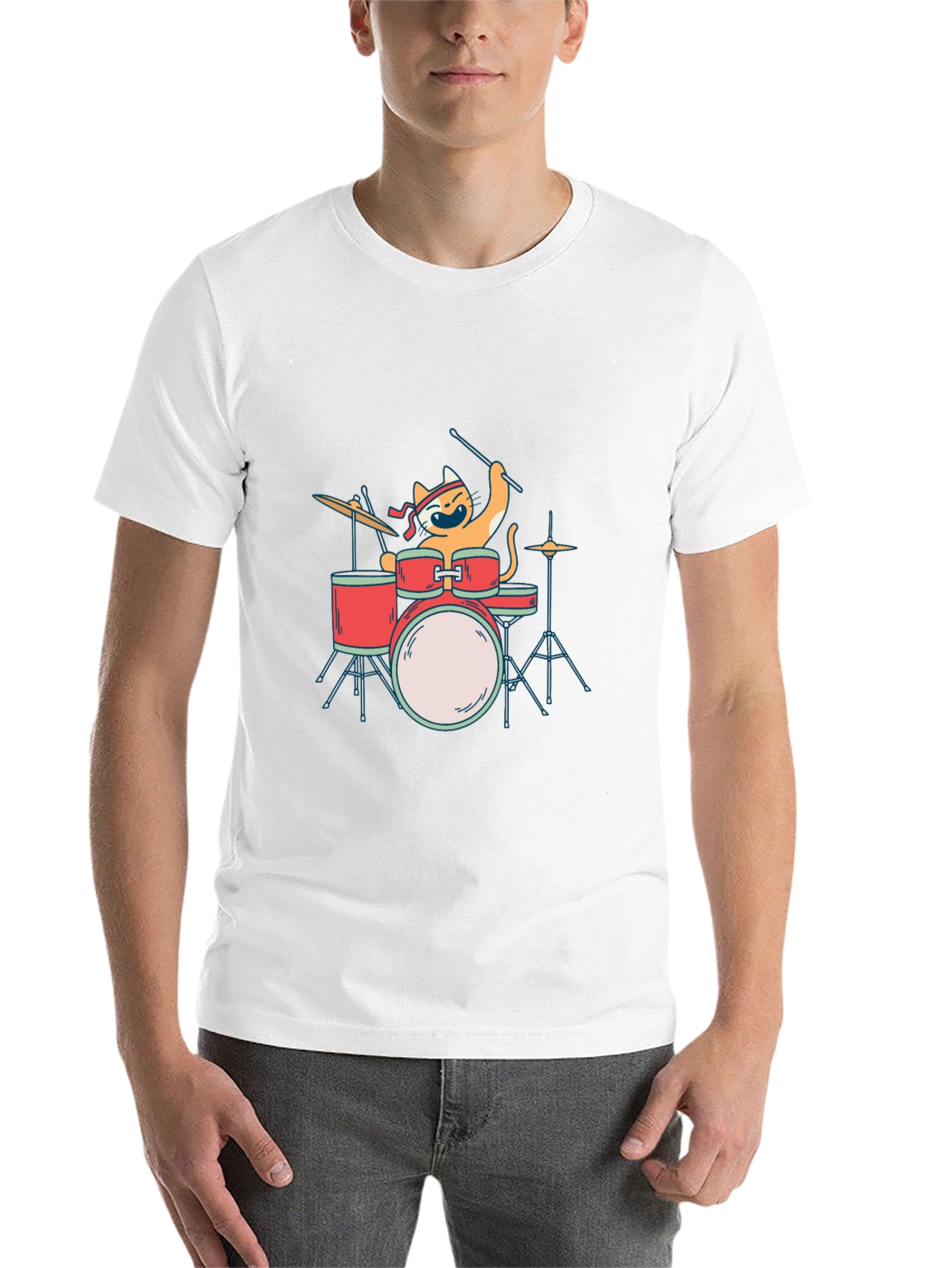 Black Cat Drummer T-Shirt - Playful Music Lover Tee view 14
