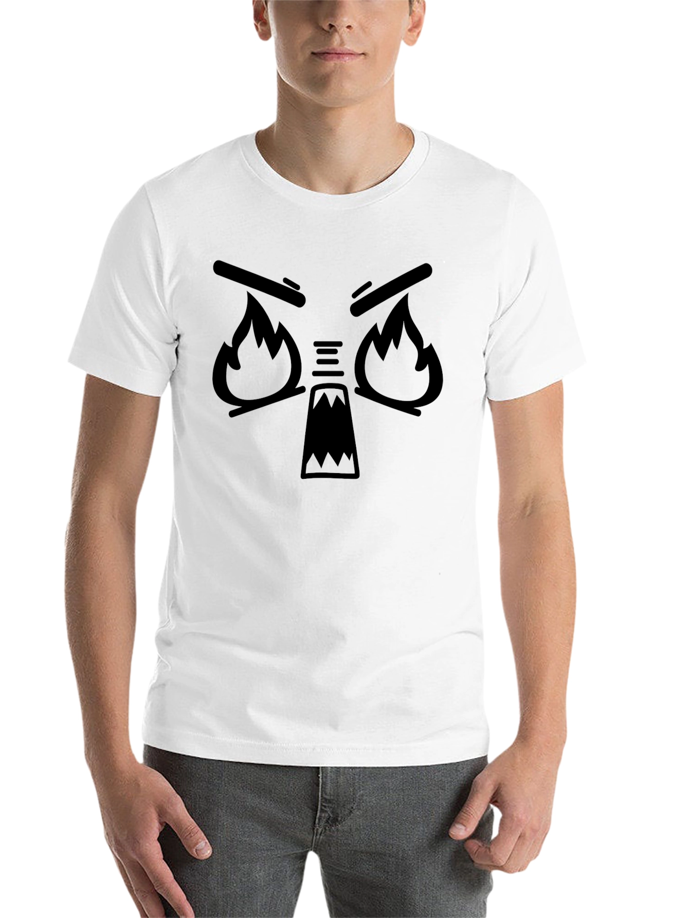 Black Fiery Face Black T-Shirt - Angry Cartoon Graphic Tee view 14