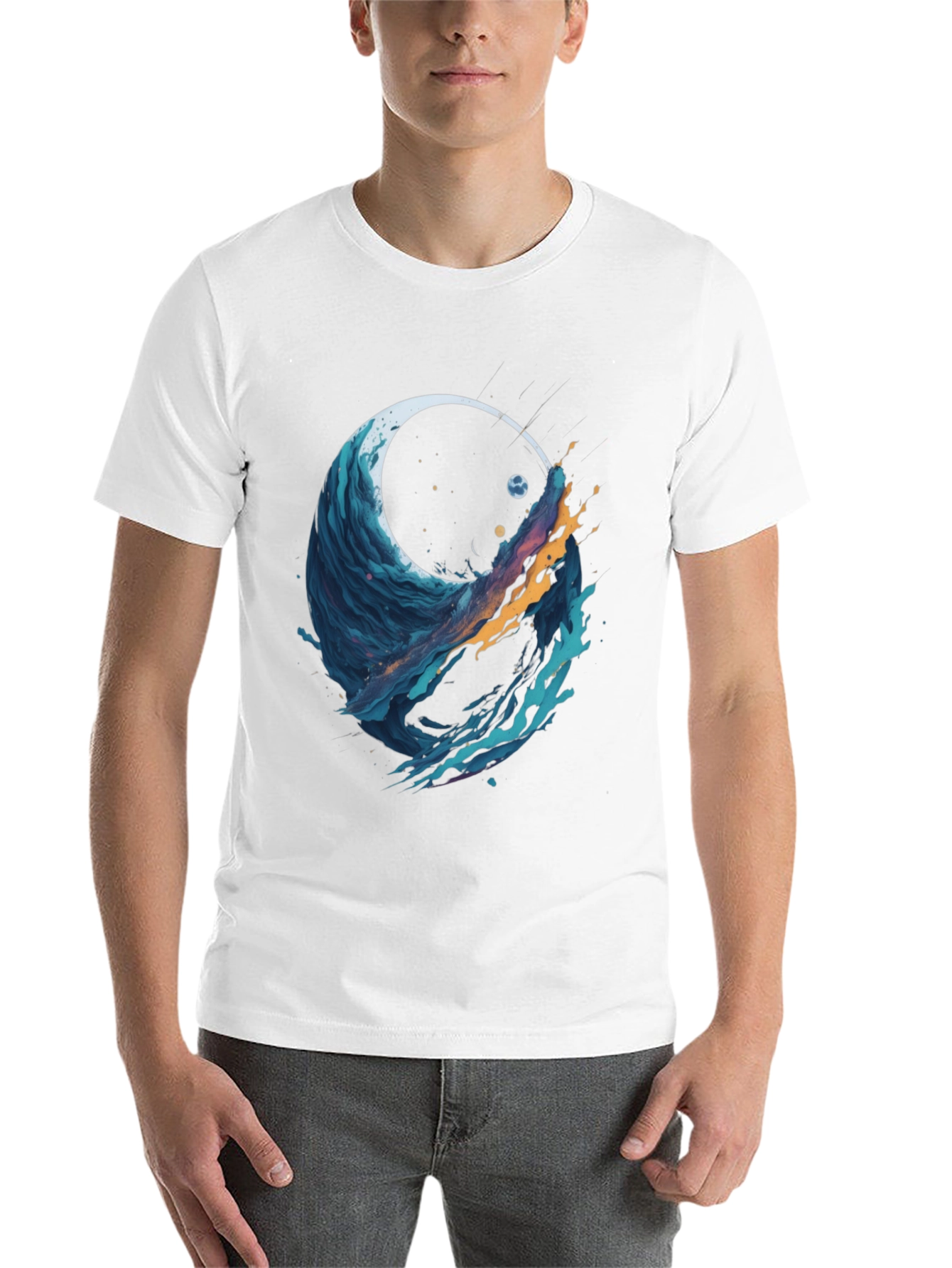 Black Abstract Wave Graphic Tee - Black Cotton Blend view 14