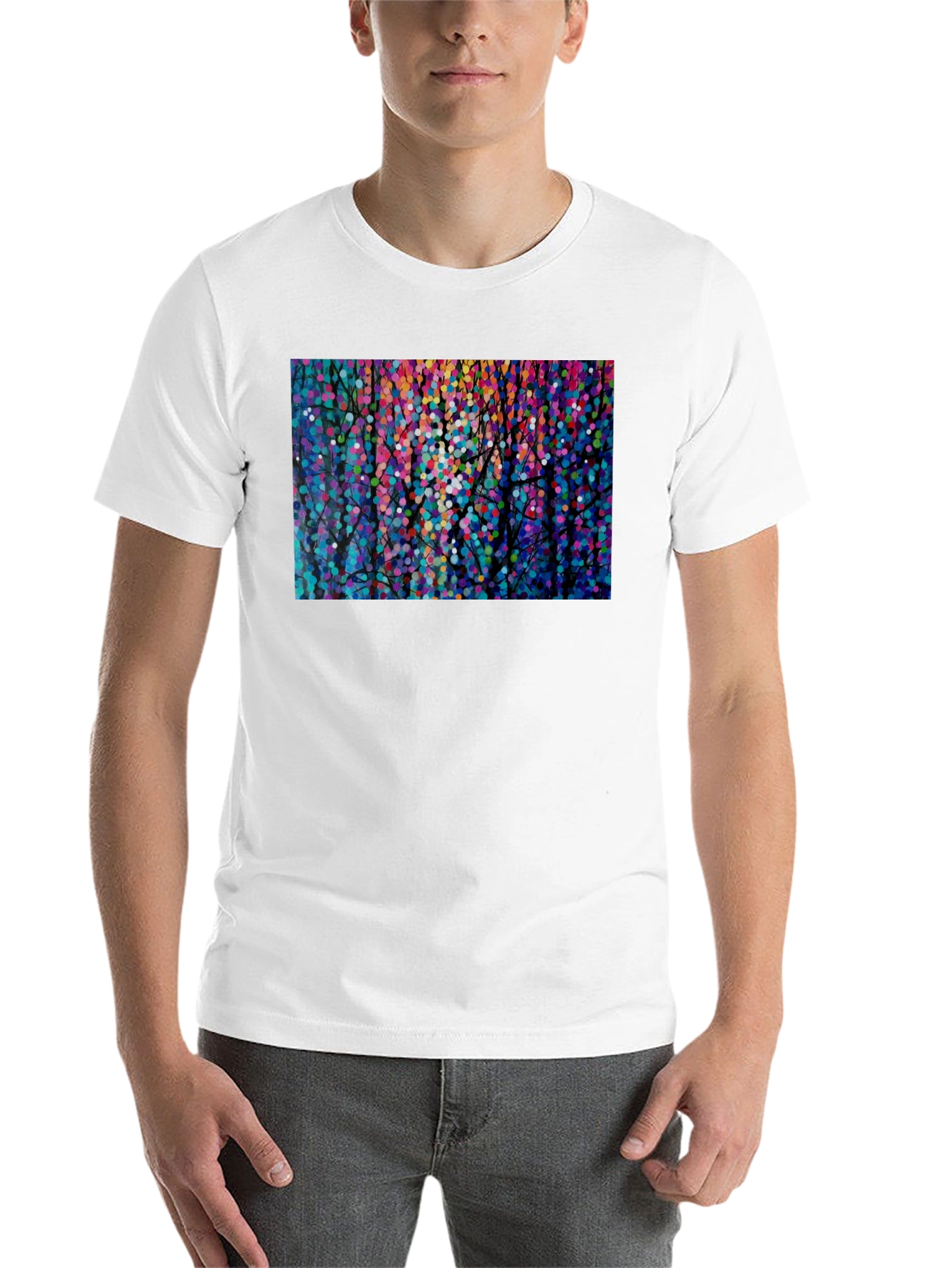 Black Colorful Abstract Forest Graphic Tee - Black view 14