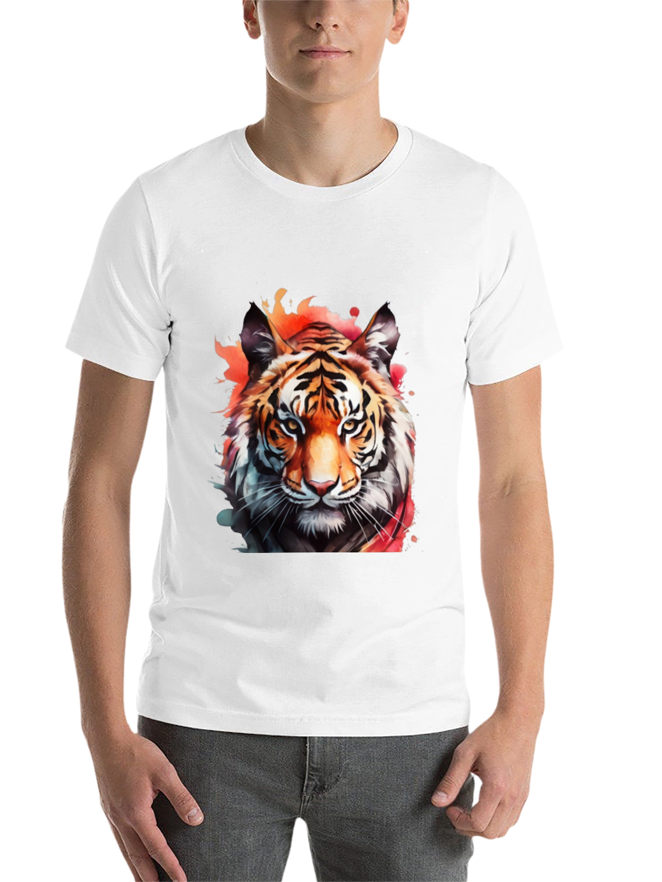 Black Watercolor Tiger Graphic Black T-Shirt view 14