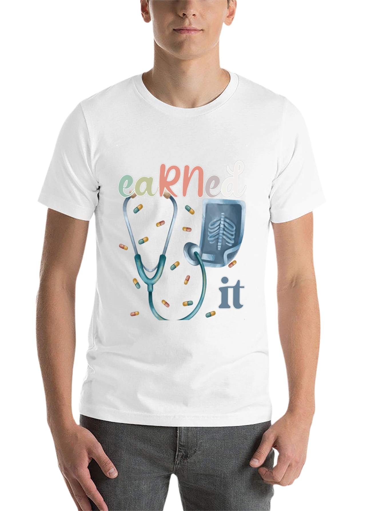 Black Earned It Doctor T-Shirt - Stethoscope & X-Ray Graphic view 14