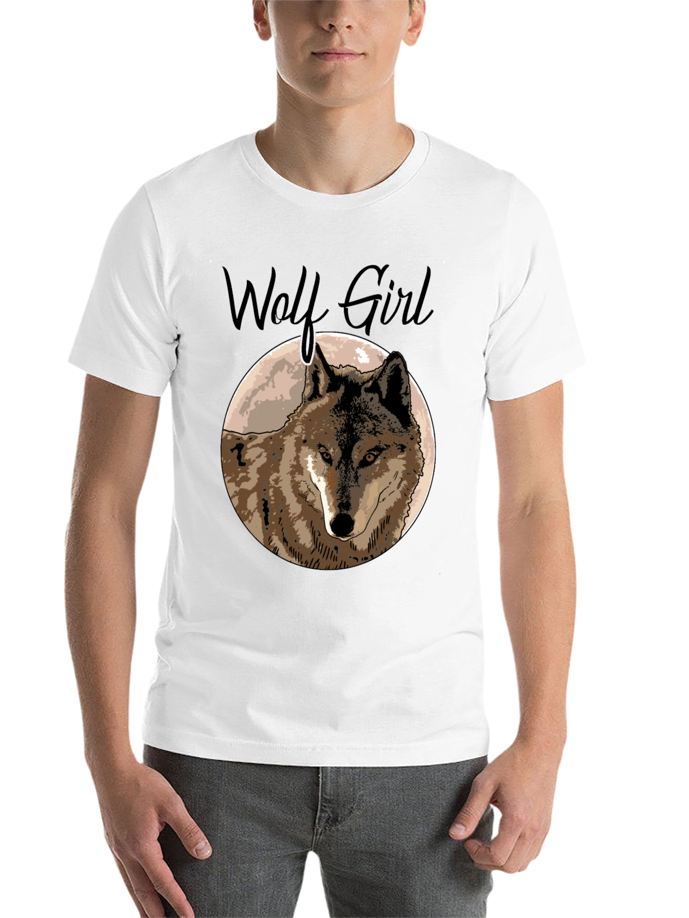 Black Wolf Girl Graphic Tee - Black Cotton T-Shirt view 14