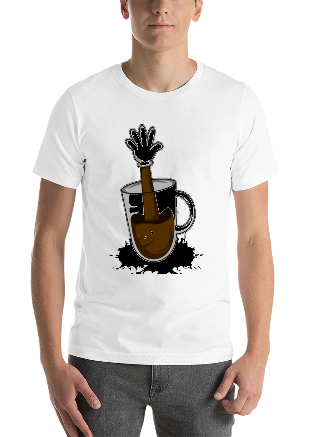 Black Cartoon Coffee Hand T-Shirt - Unique Graphic Tee view 14