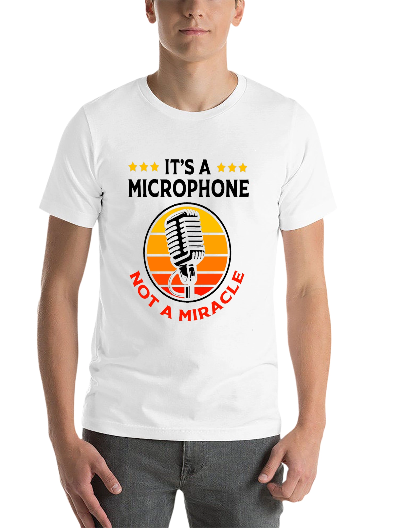 Black Retro Microphone Graphic Tee -  "It's a Microphone, Not a Miracle" view 14