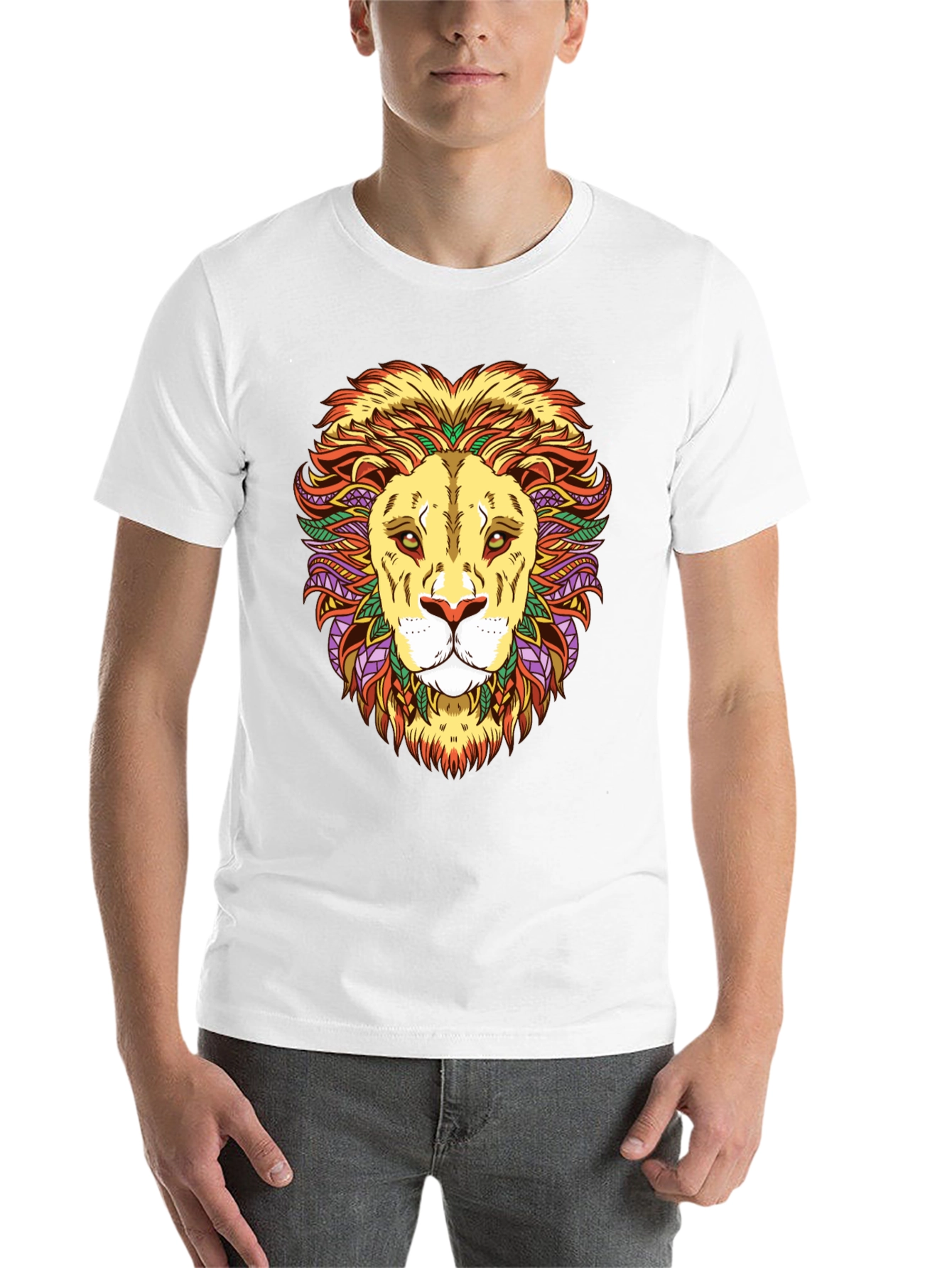 Black Lion Head Graphic T-Shirt - Vivid Design, Black Cotton Tee view 14