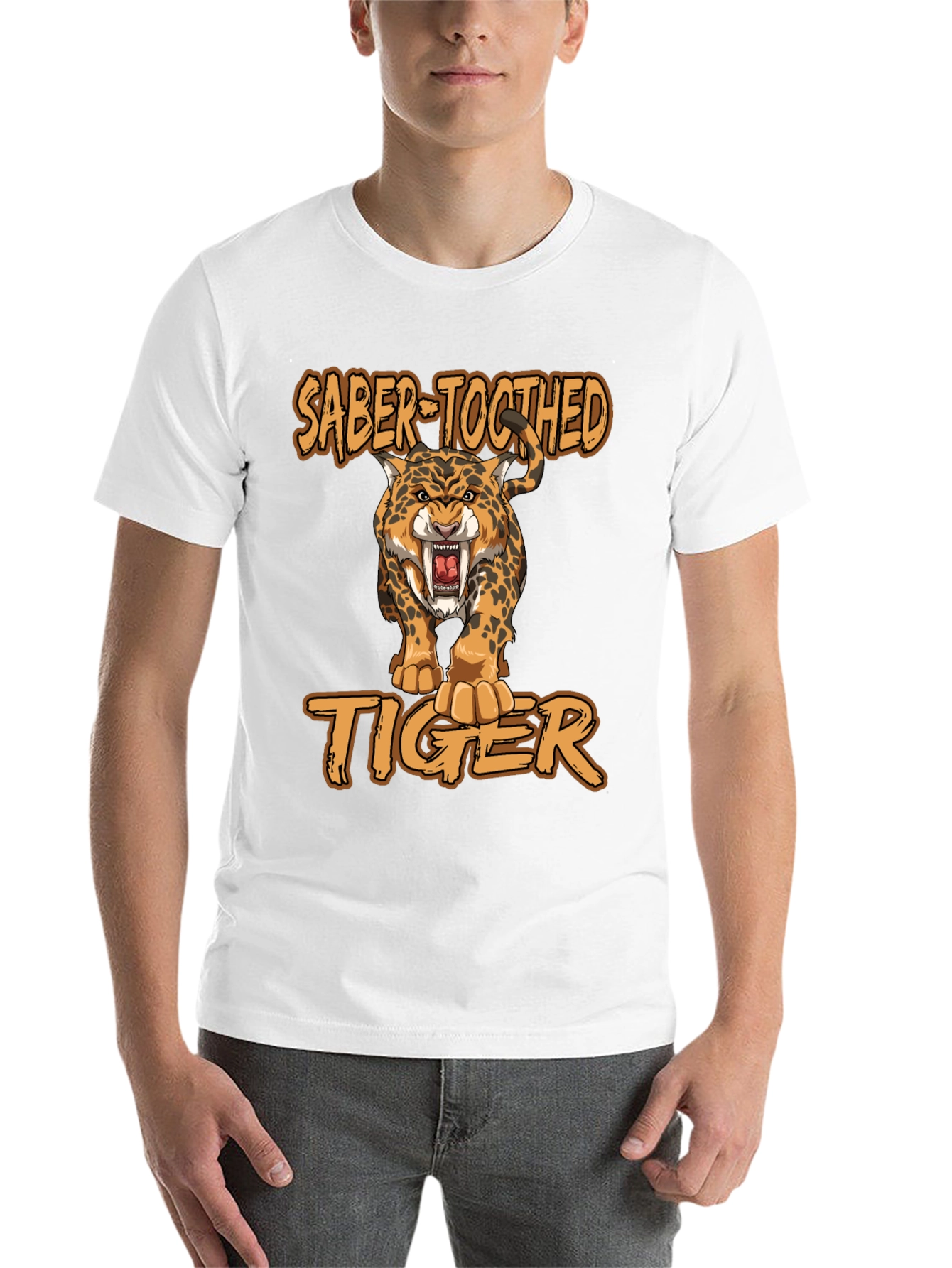Black Saber-Toothed Tiger Graphic Print T-Shirt view 14