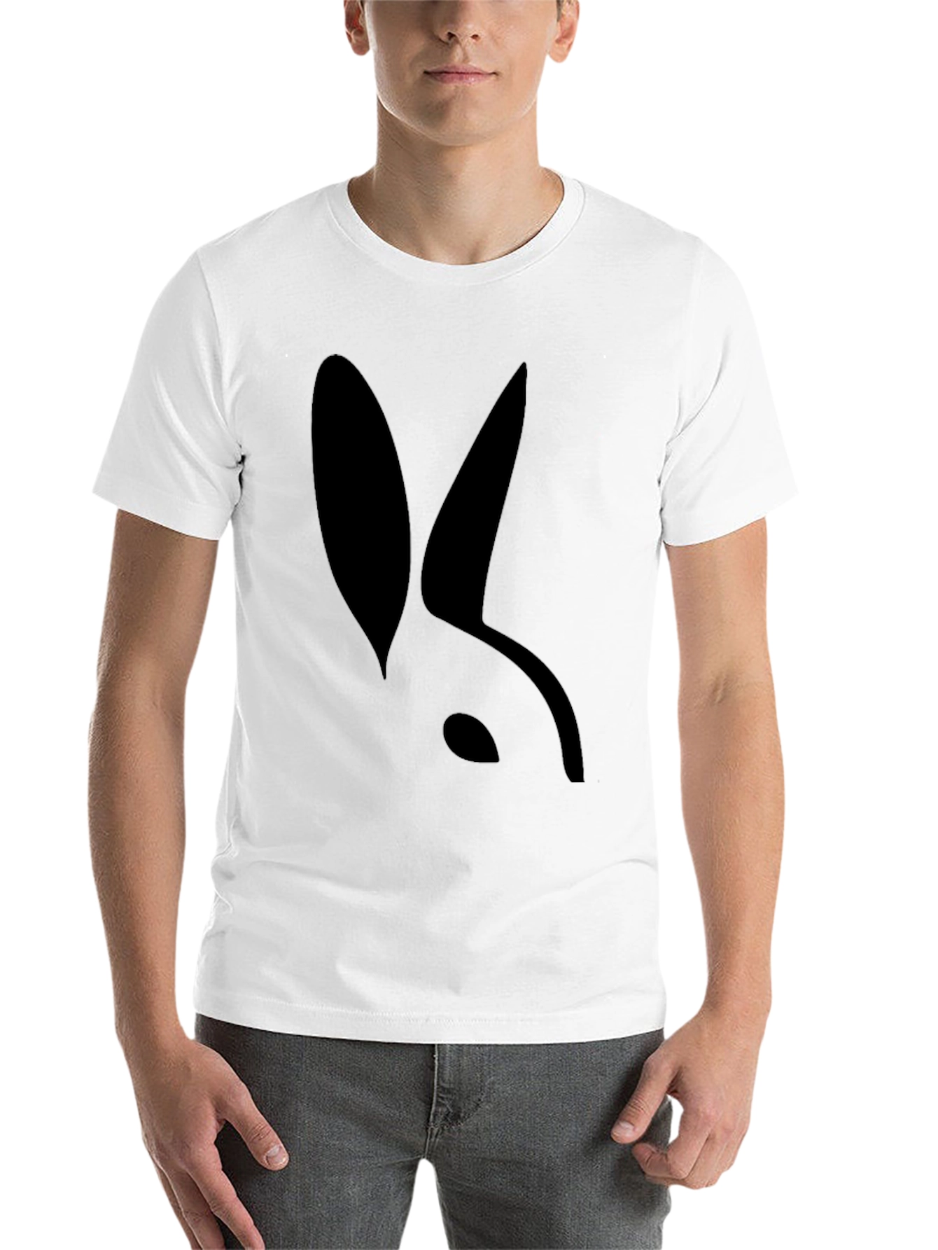 Black Modern Rabbit Silhouette Black T-Shirt view 14