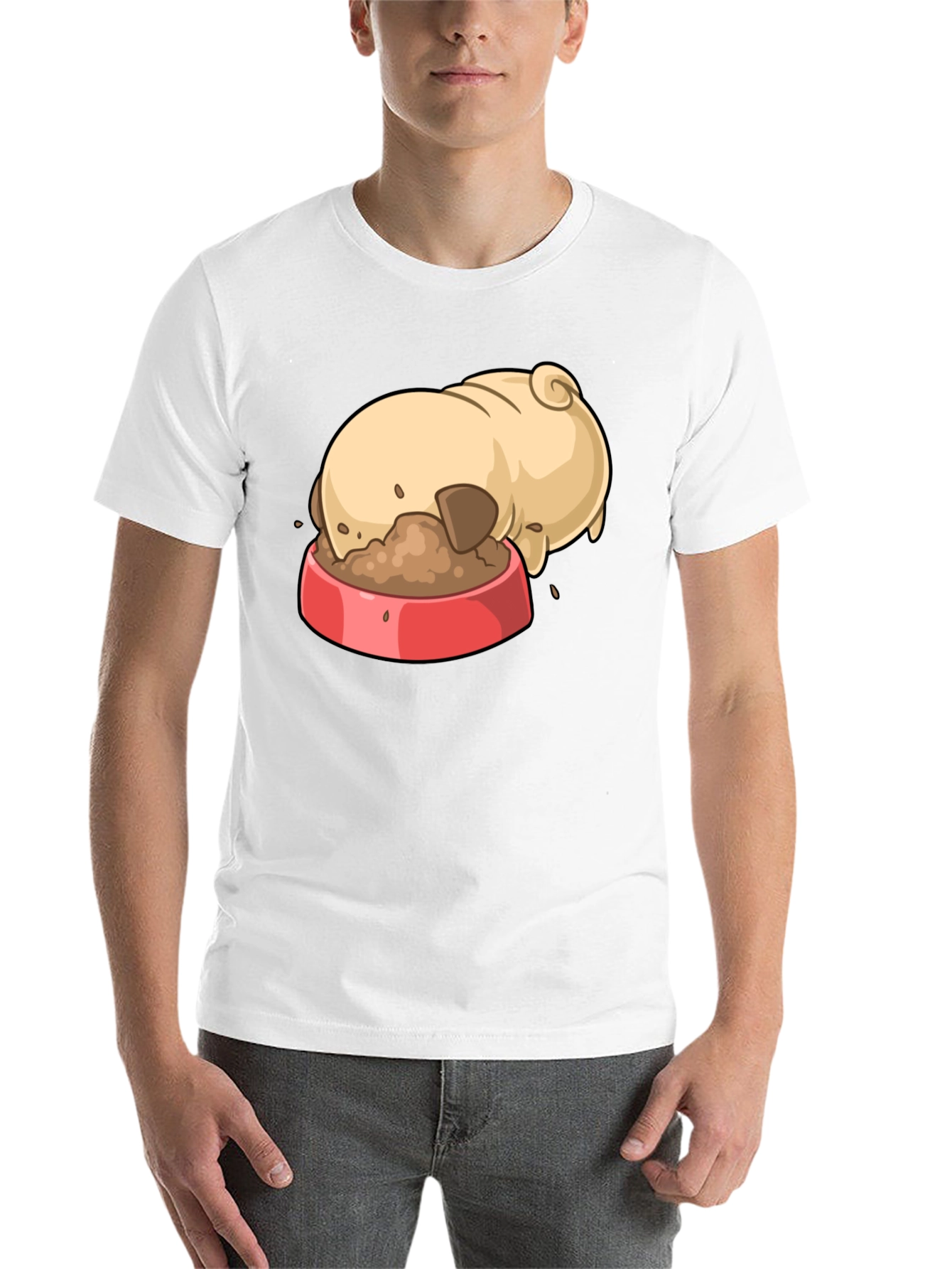 Black Pug Eating Cartoon Graphic T-Shirt view 14