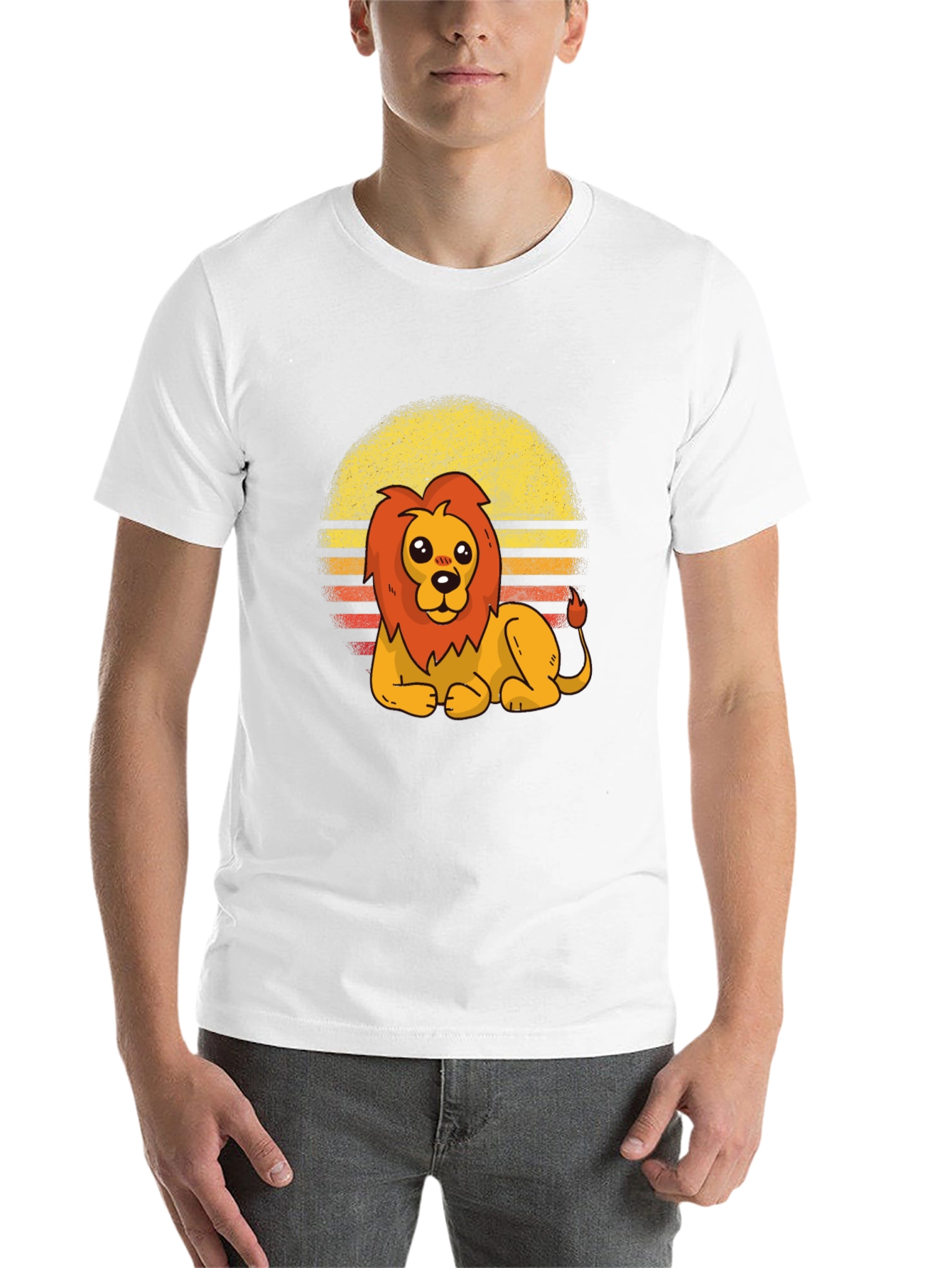 Black Cute Lion Retro Sunset Graphic Tee view 14