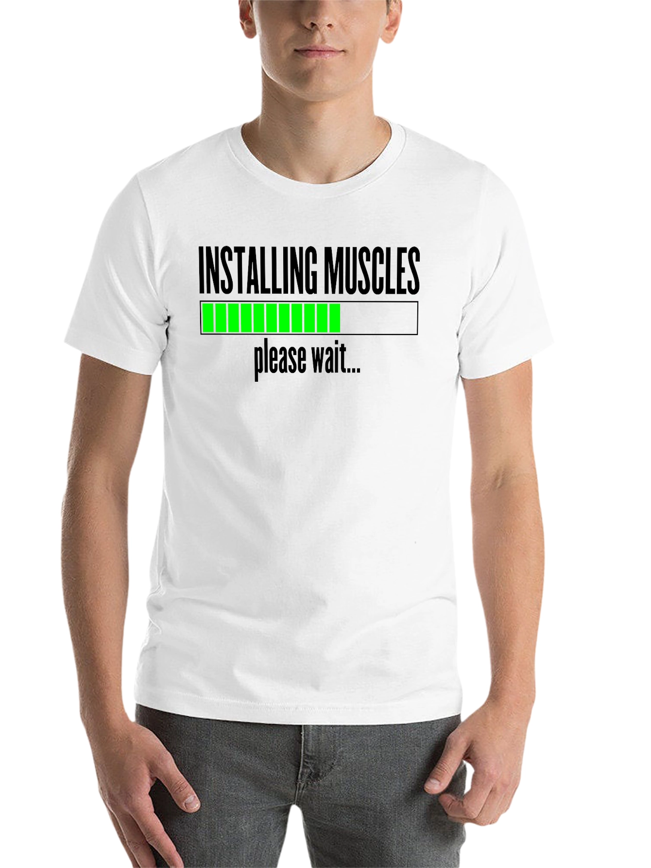 Black Installing Muscles Funny Workout T-Shirt view 14