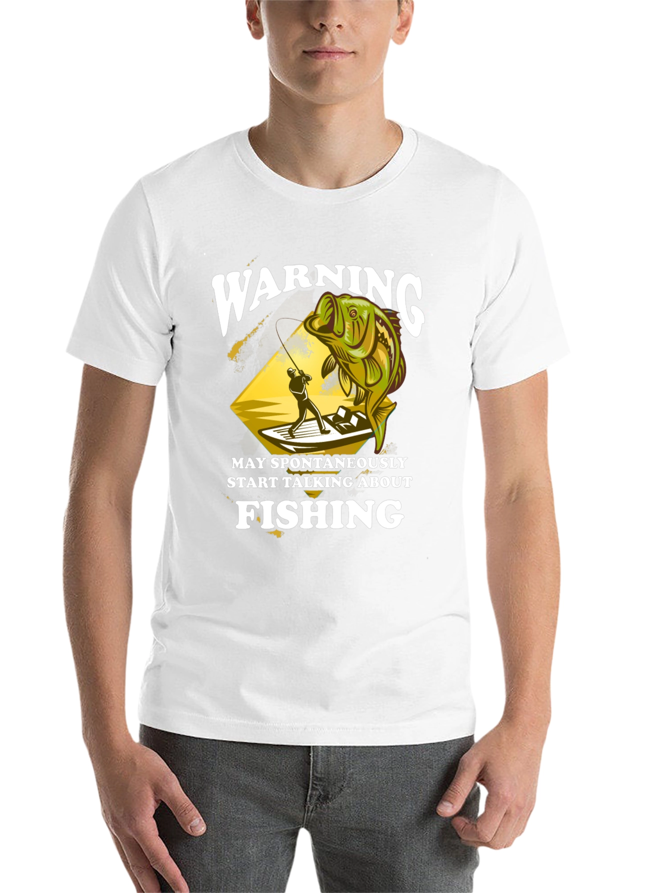 Black Warning May Spontaneously Talk About Fishing T-Shirt view 14