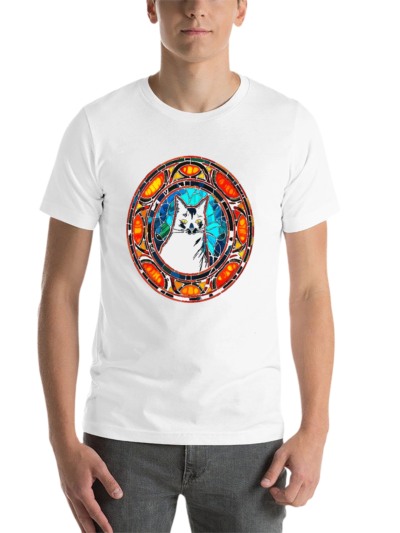 Black Stained Glass Cat T-Shirt - Unique Artistic Design view 14
