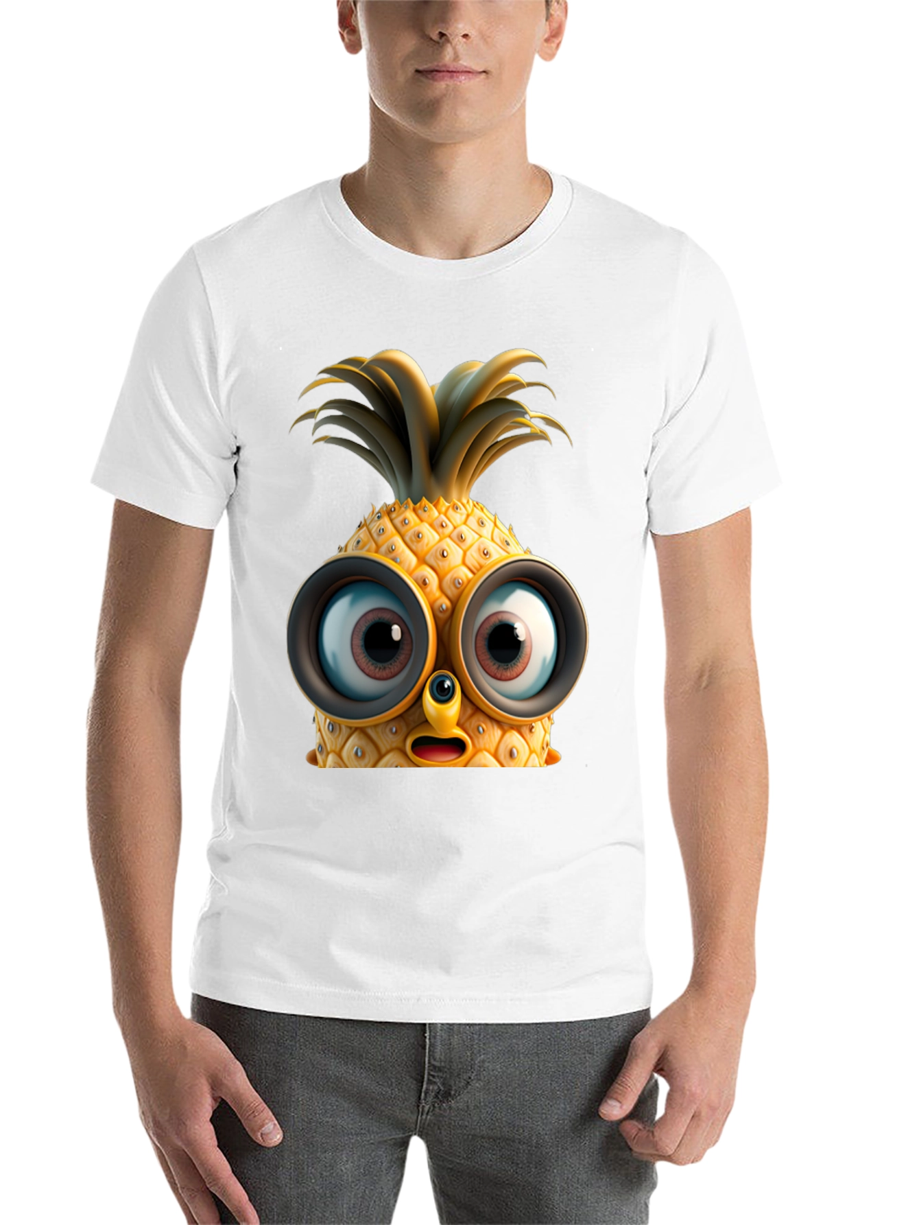 Black Funny Pineapple Face Graphic T-Shirt view 14