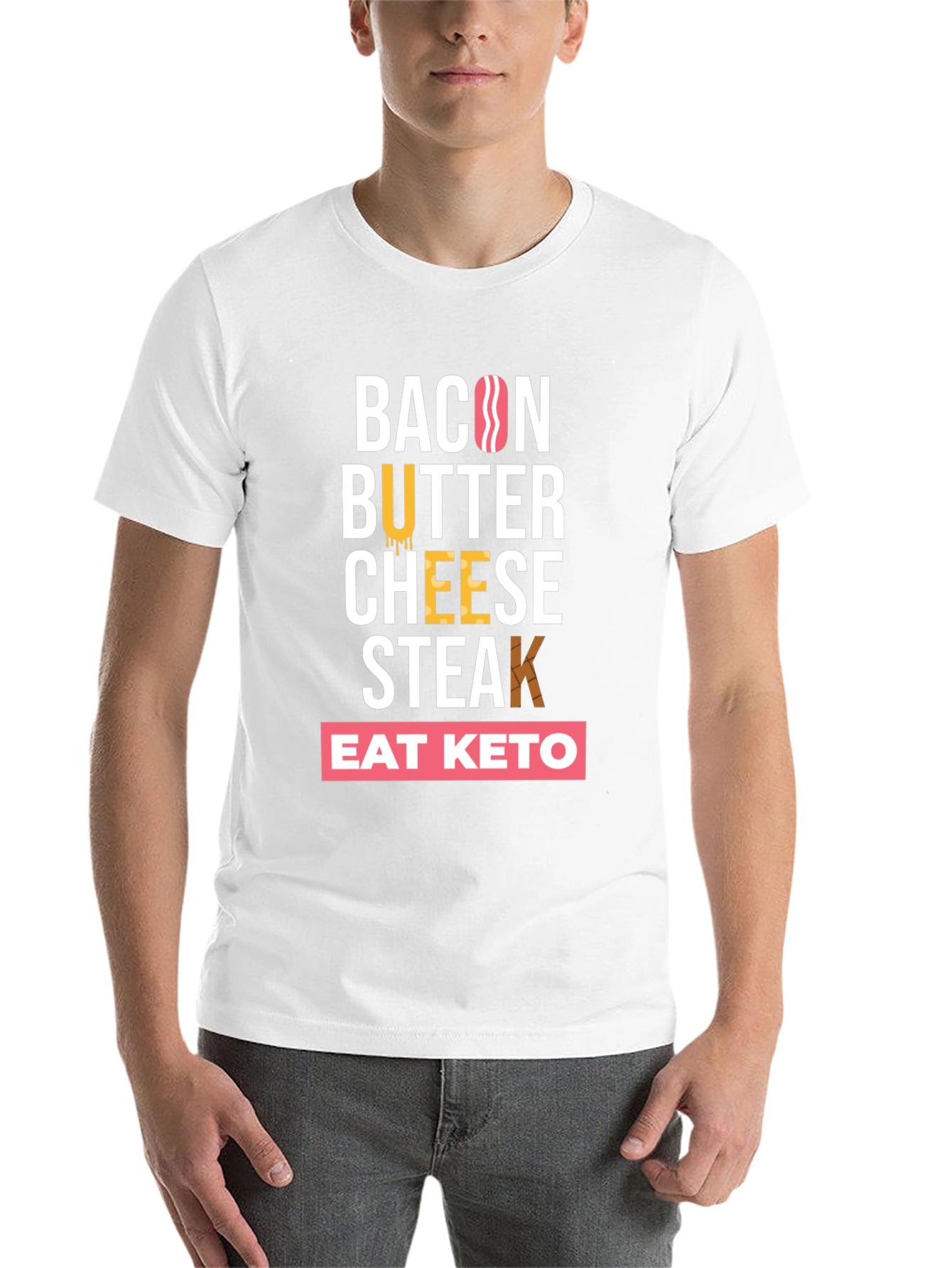Black Eat Keto Bacon Butter Cheese Steak T-Shirt view 14