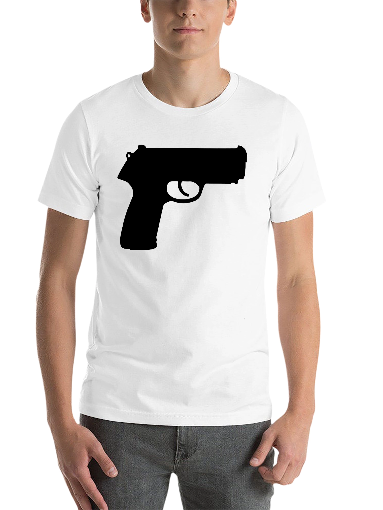 Black Bold Graphic Tee: Pistol Silhouette T-Shirt view 14