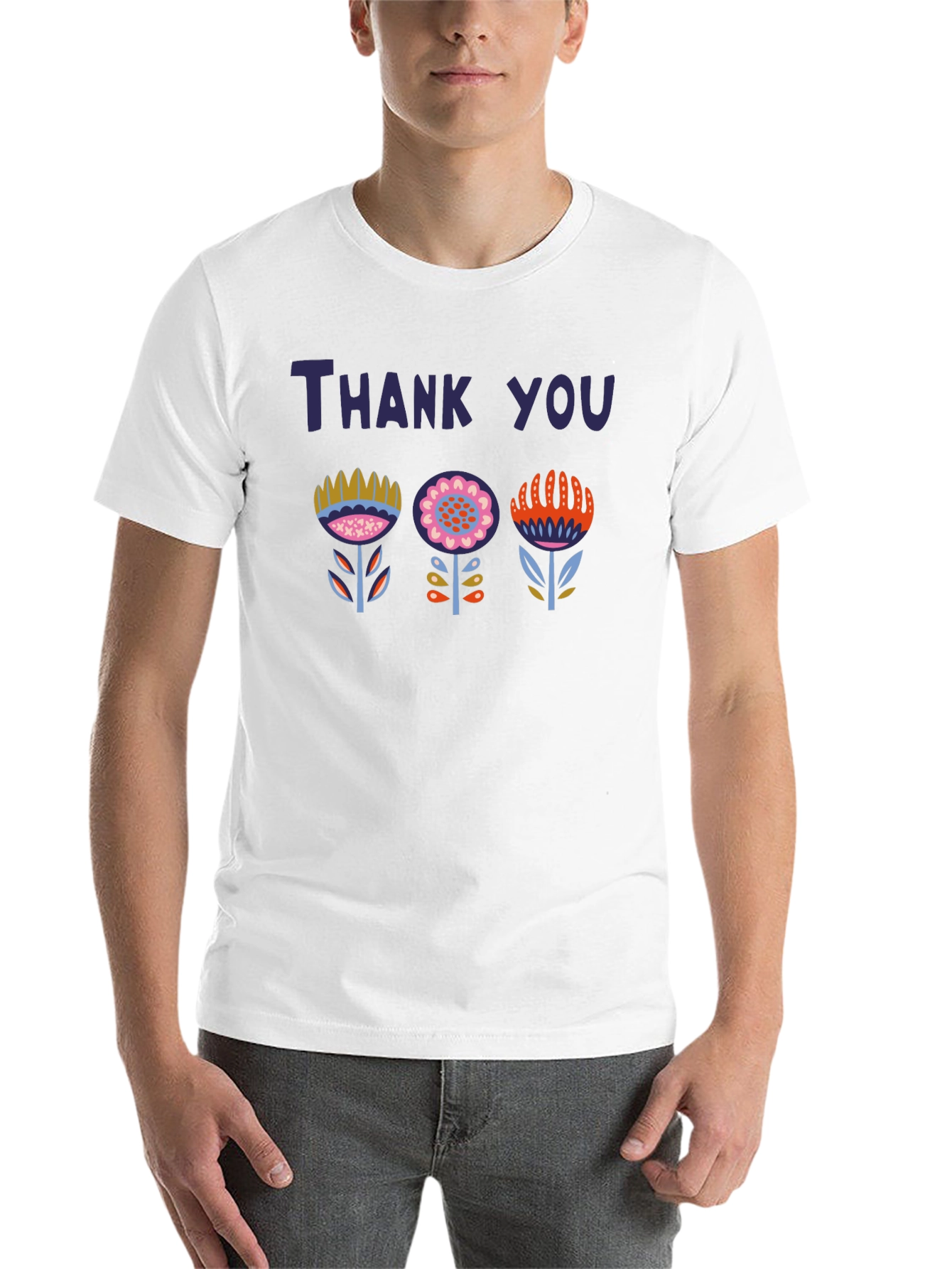 Black Thank You Floral Graphic Tee - Unisex Soft Cotton Blend T-Shirt view 14