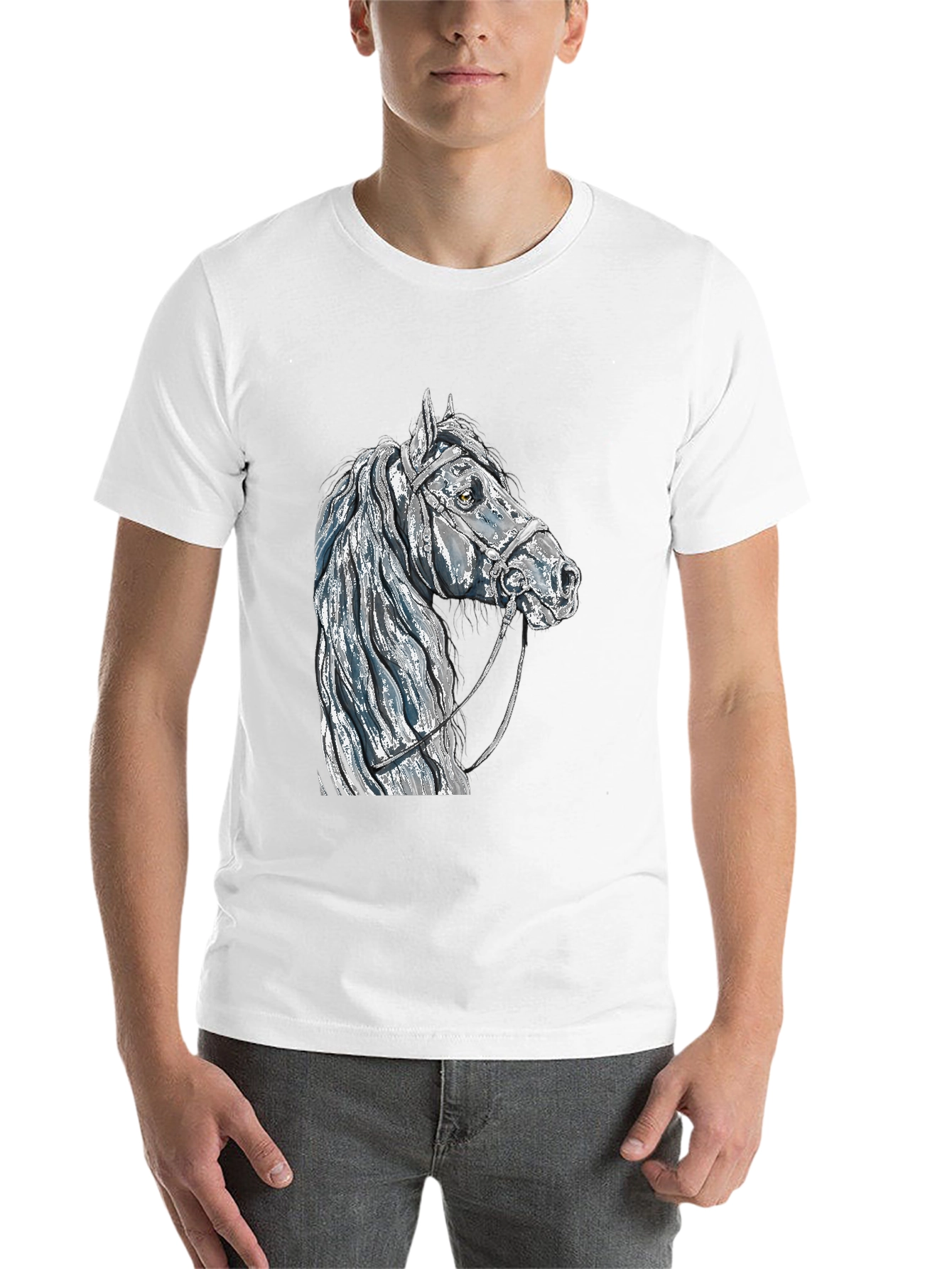 Black Horse Head Graphic Tee - Black Cotton Blend T-Shirt view 14