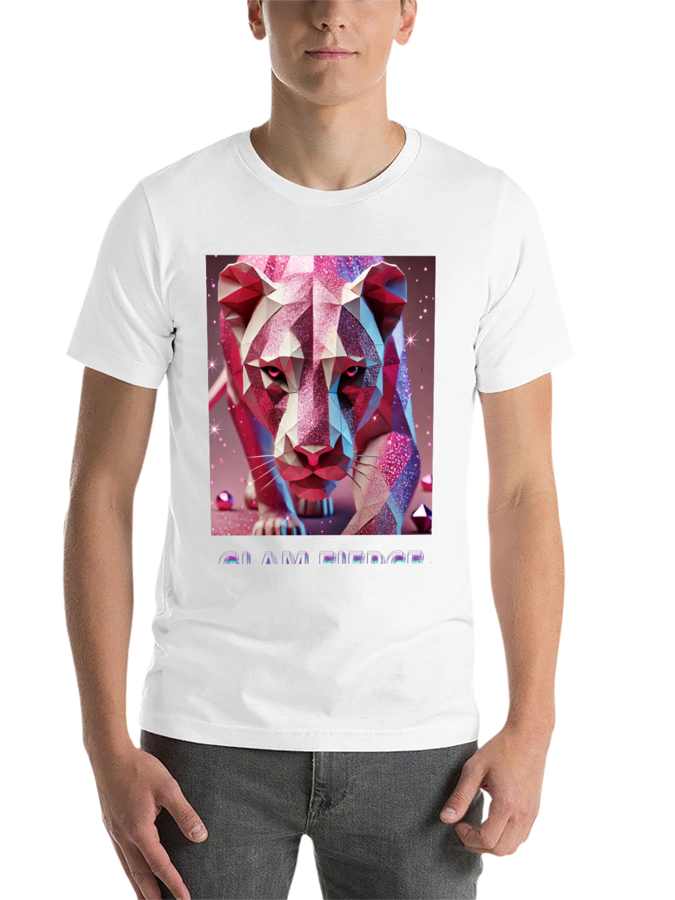 Black Geometric Lion Graphic Tee - Stylish Animal Print Shirt view 14