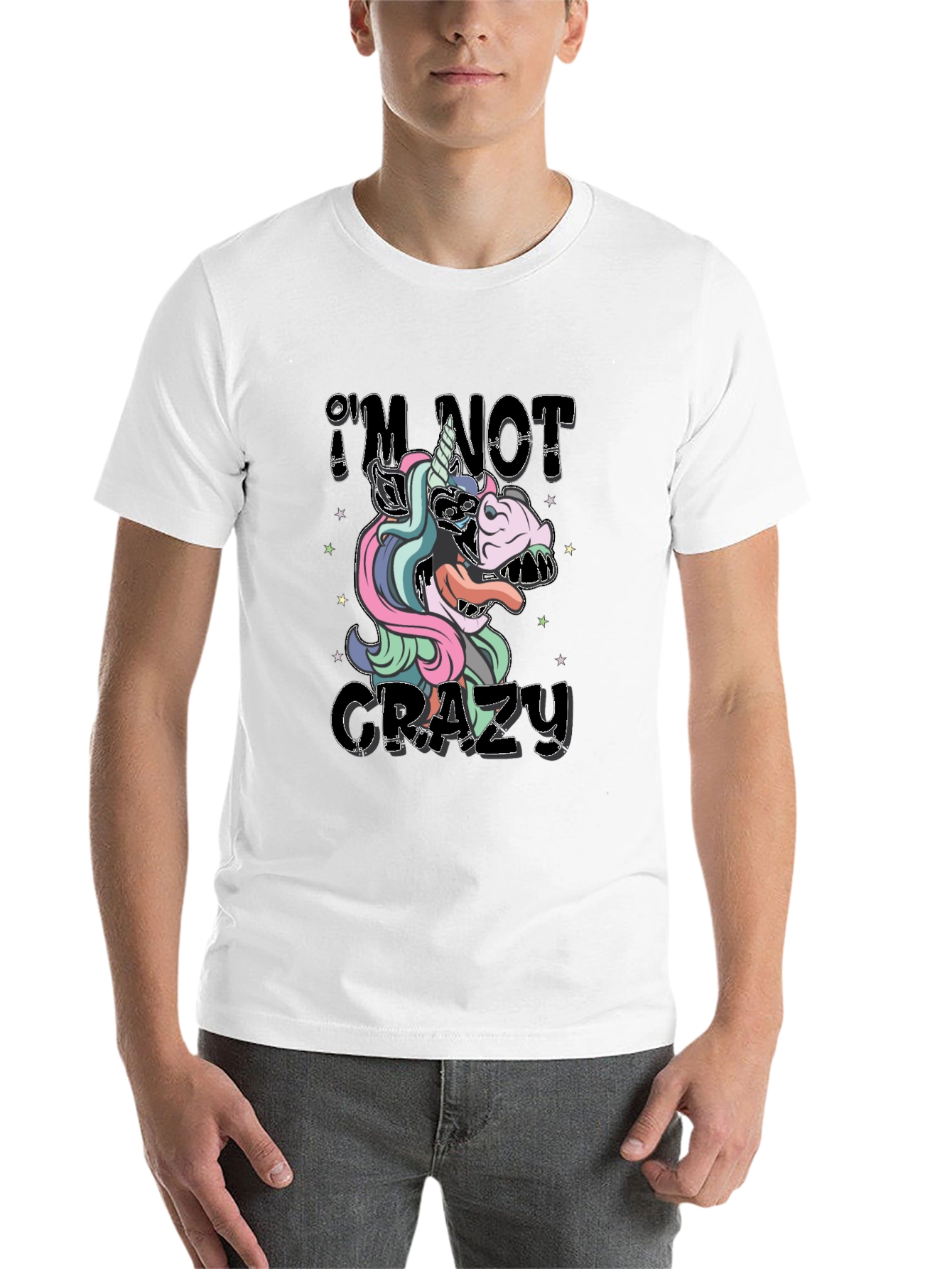 Black I'm Not Crazy Unicorn Graphic Tee - Unisex view 14