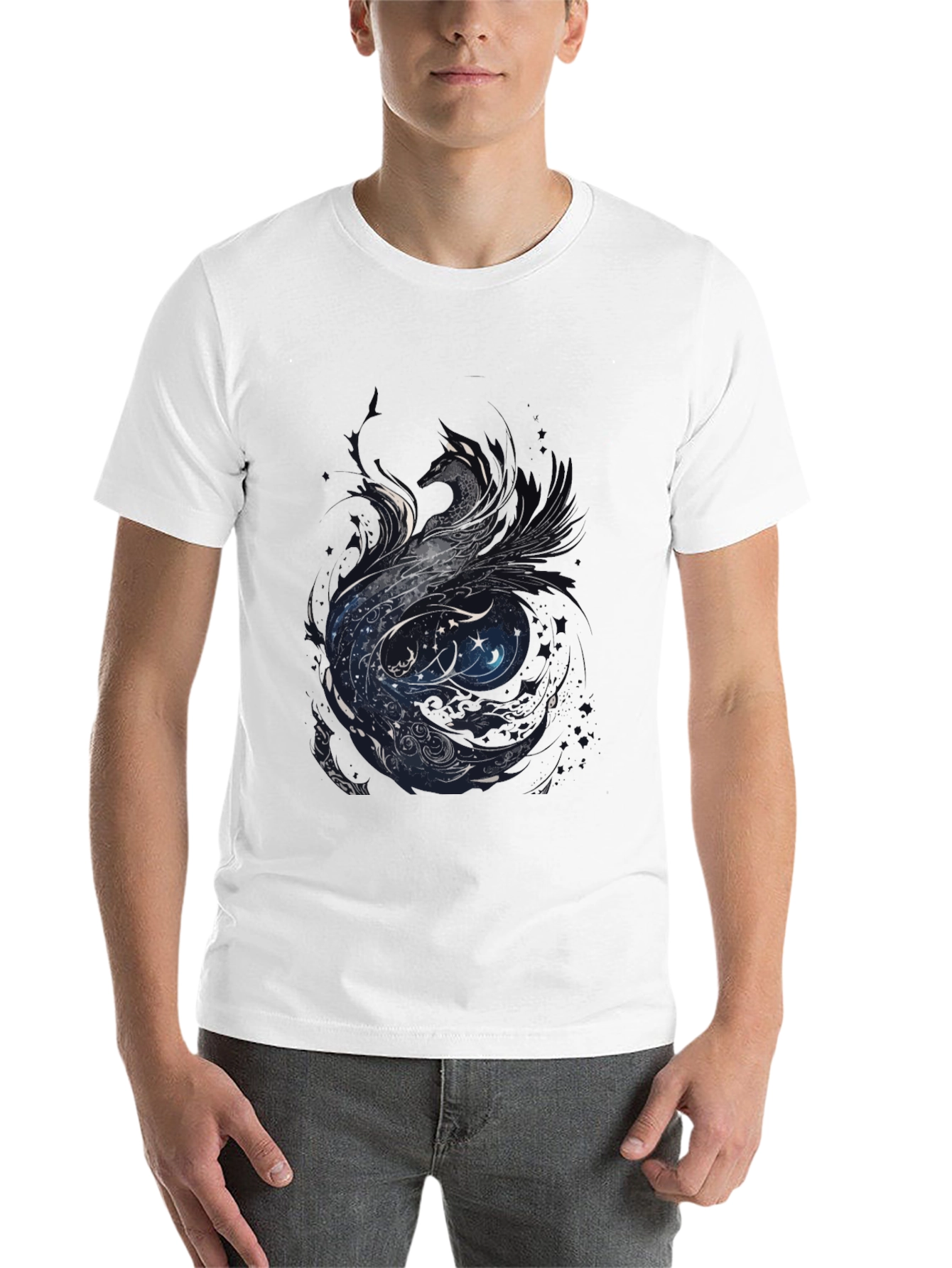 Black Mystic Phoenix Graphic Tee - Black Cotton Blend view 14