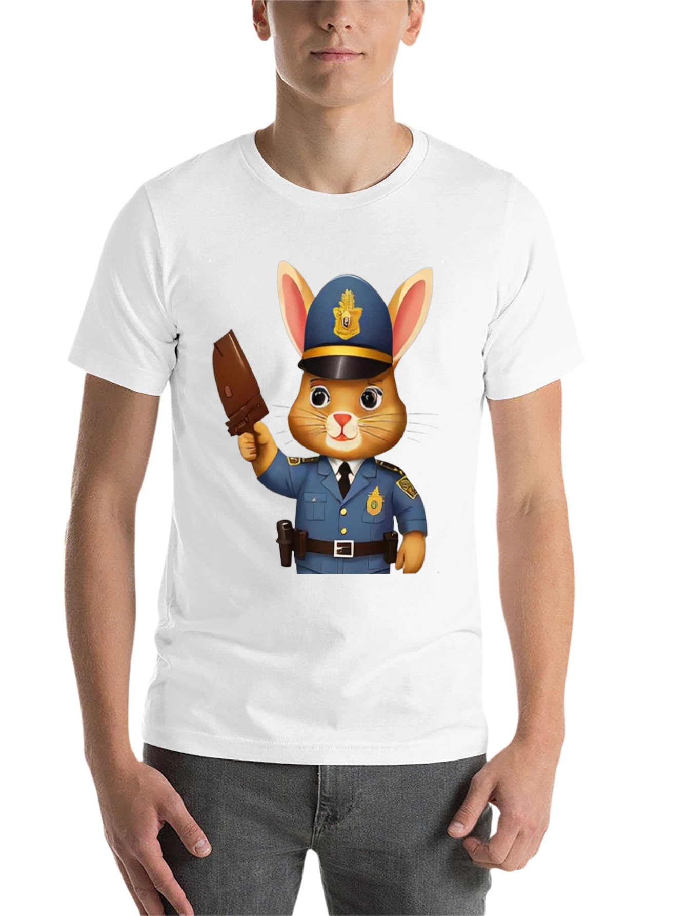 Black Bunny Cop Graphic T-Shirt - Unisex Black Tee view 14