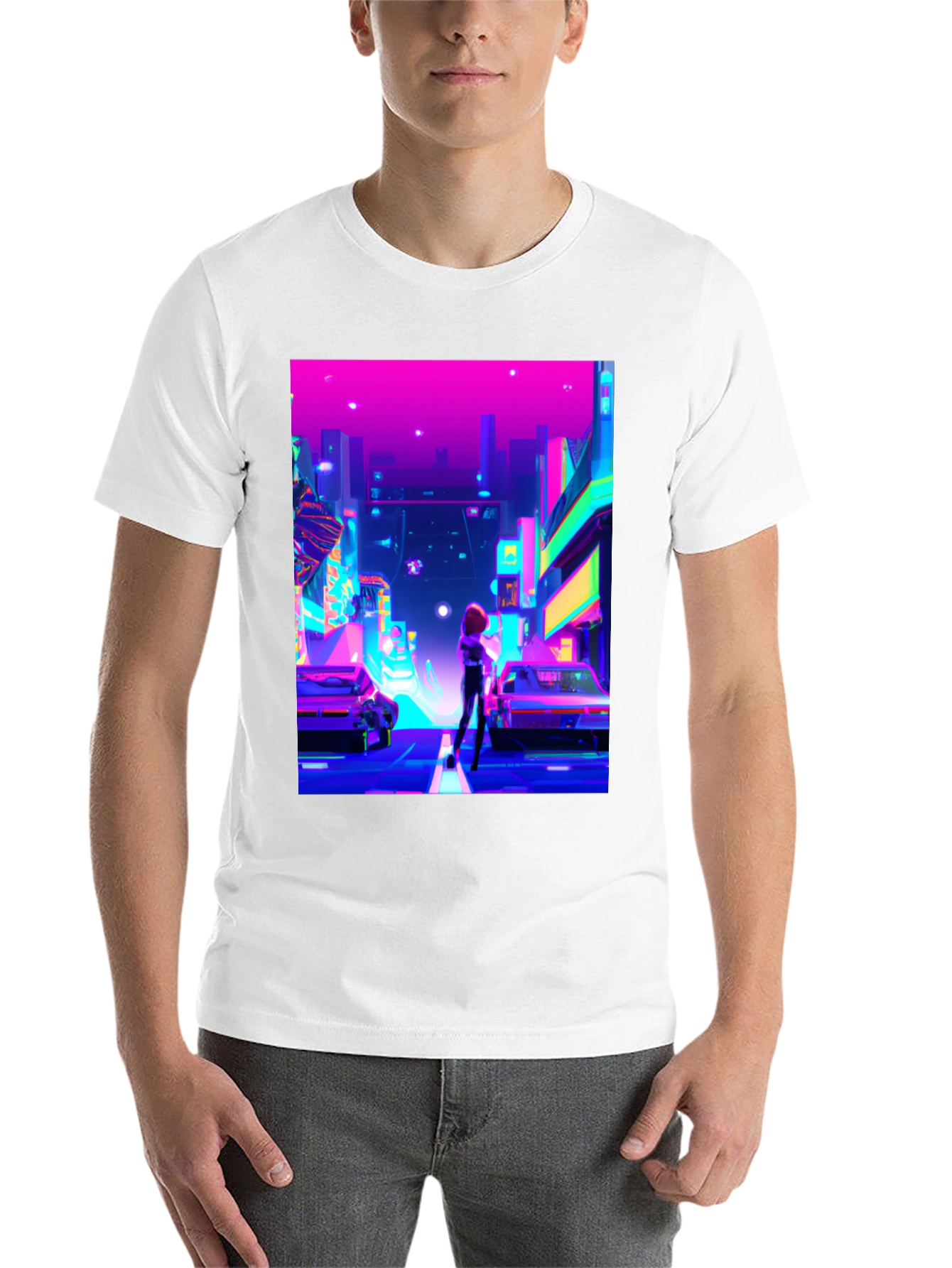 Black Neon Cityscape T-Shirt - Futuristic Style view 14