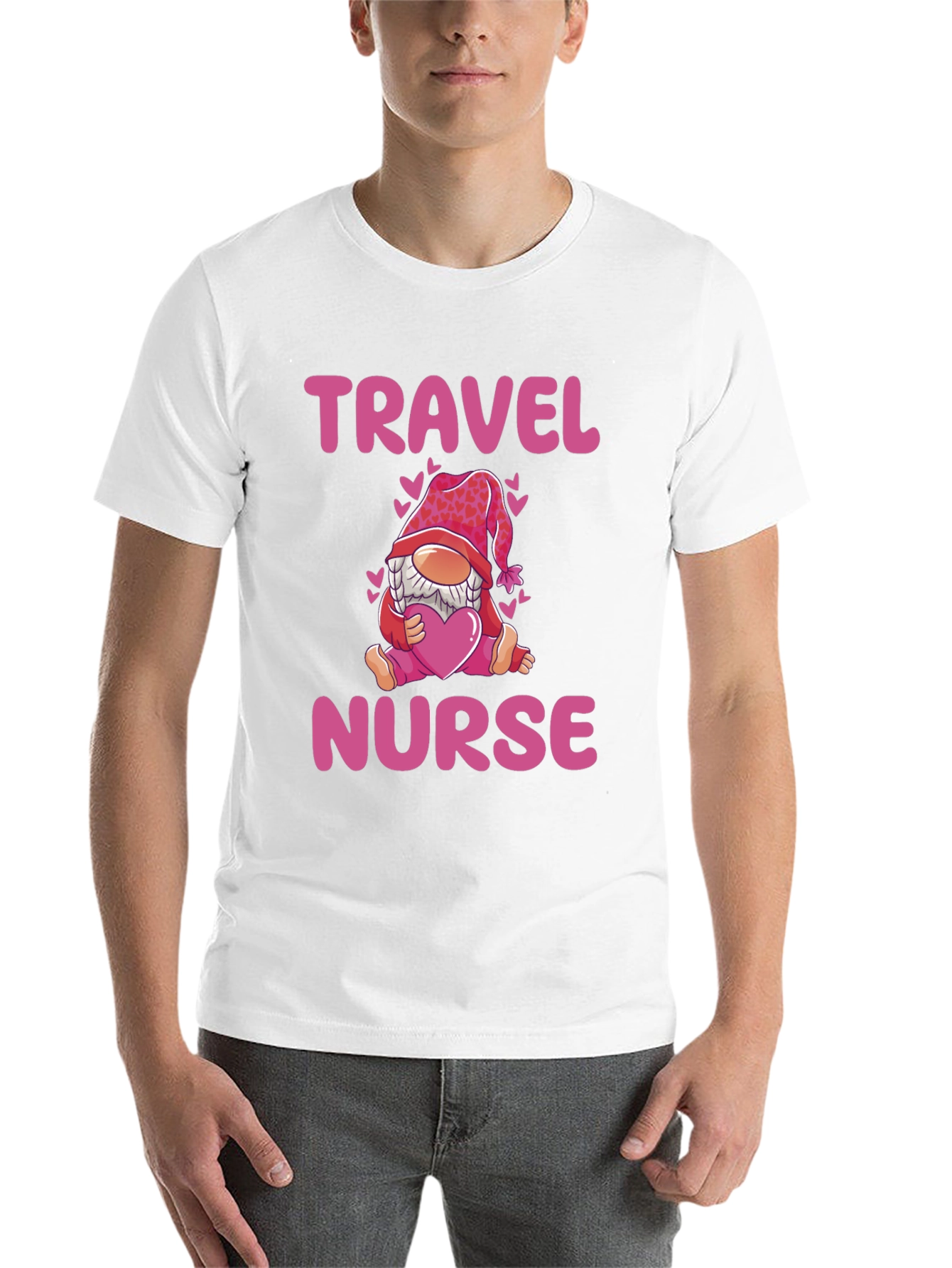 Black Travel Nurse Gnome T-Shirt - Valentine's Day Gift view 14