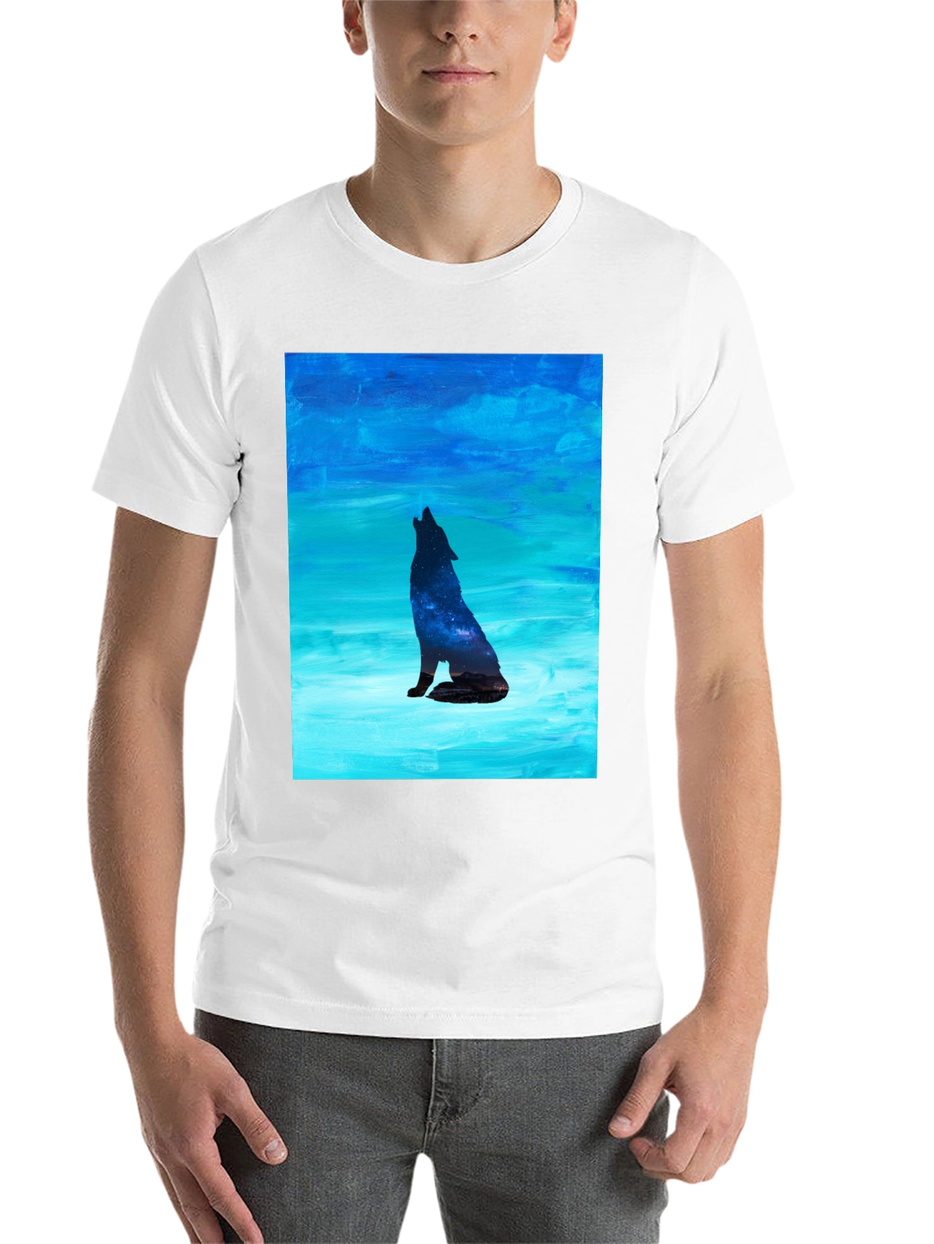 Black Howling Wolf Galaxy Print Black T-Shirt view 14