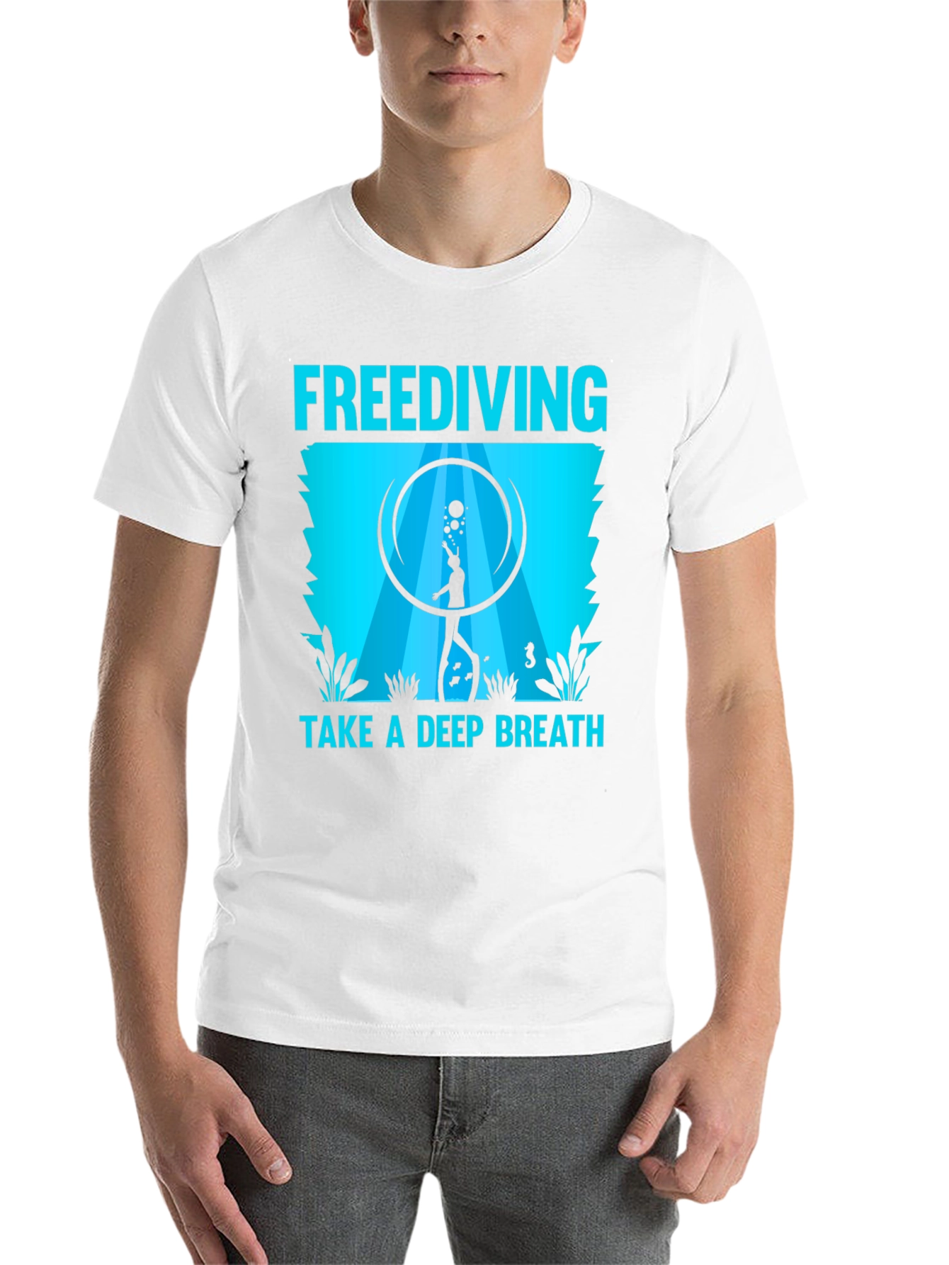 Black Freediving Take a Deep Breath Graphic T-Shirt view 14