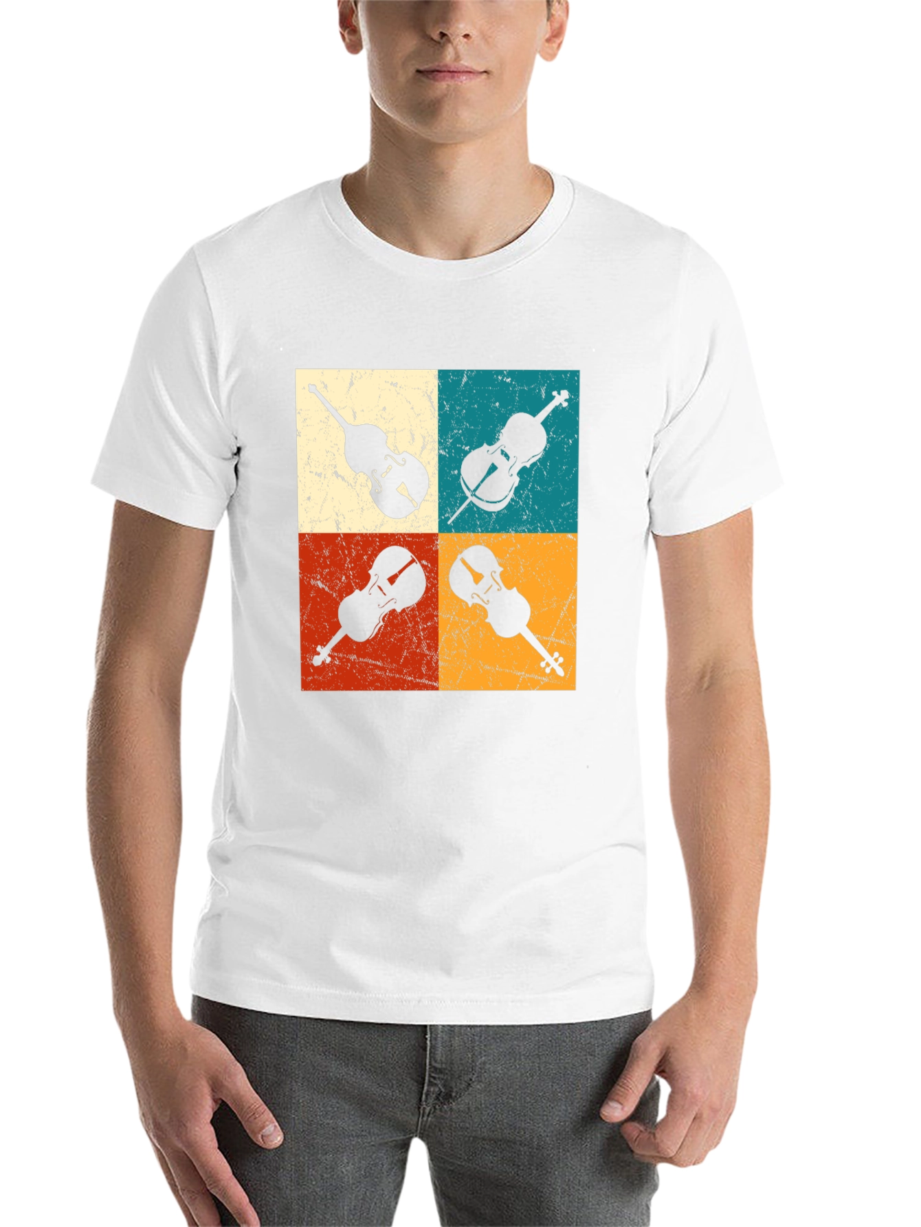 Black Retro Violin Collage Graphic Tee view 14