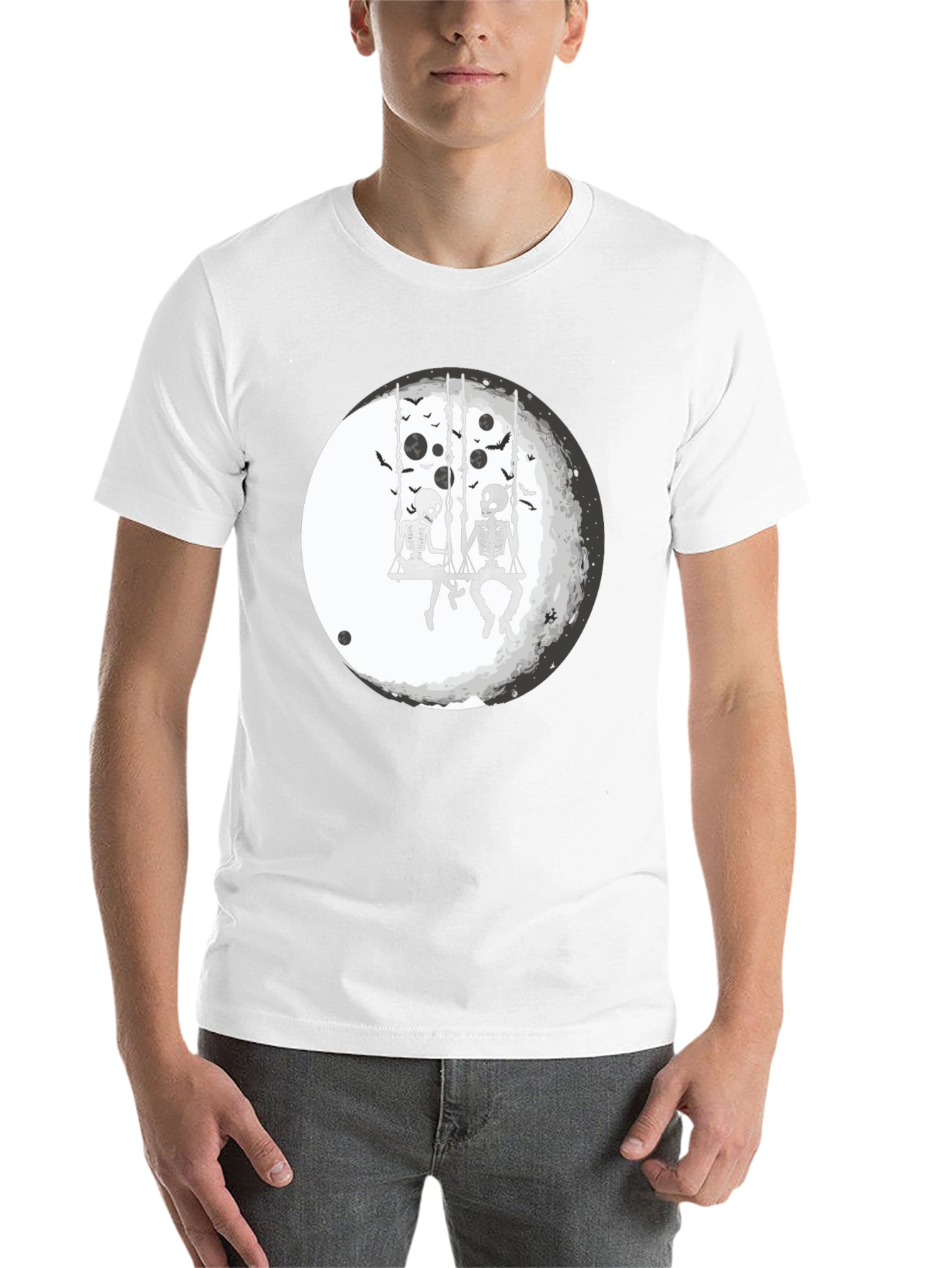 Black Skeleton Moon Swing Graphic T-Shirt view 14