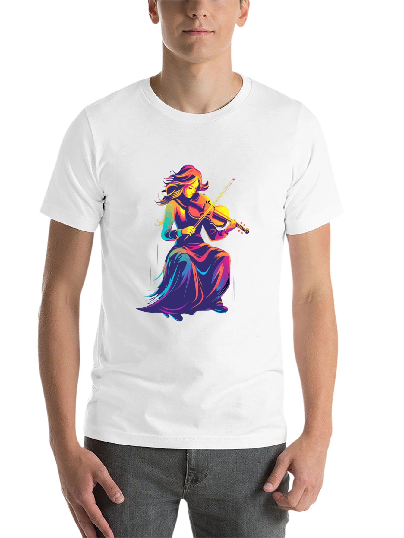 Black Vibrant Violinist Graphic Tee - Black Cotton Comfort view 14