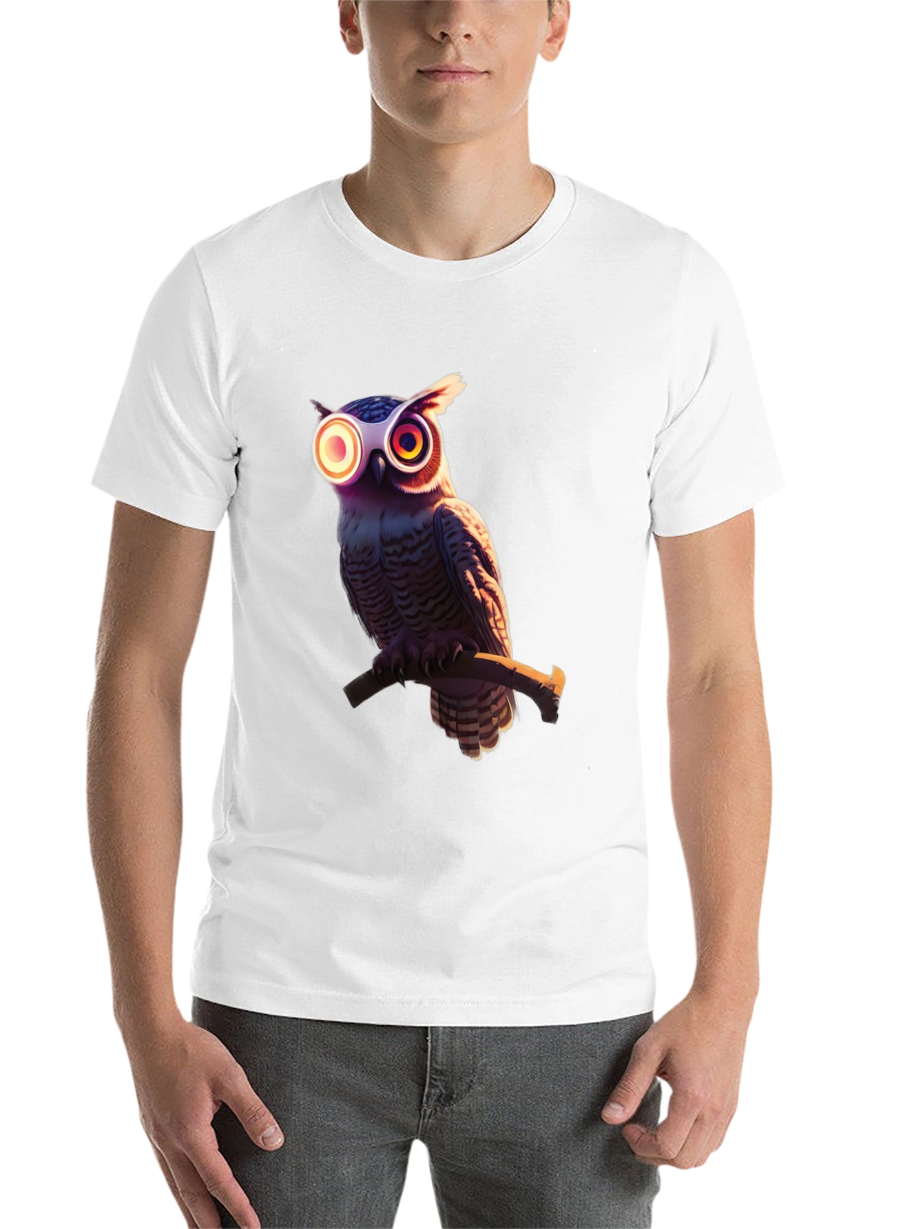 Black Cool Owl Graphic Tee - Black Cotton Blend view 14
