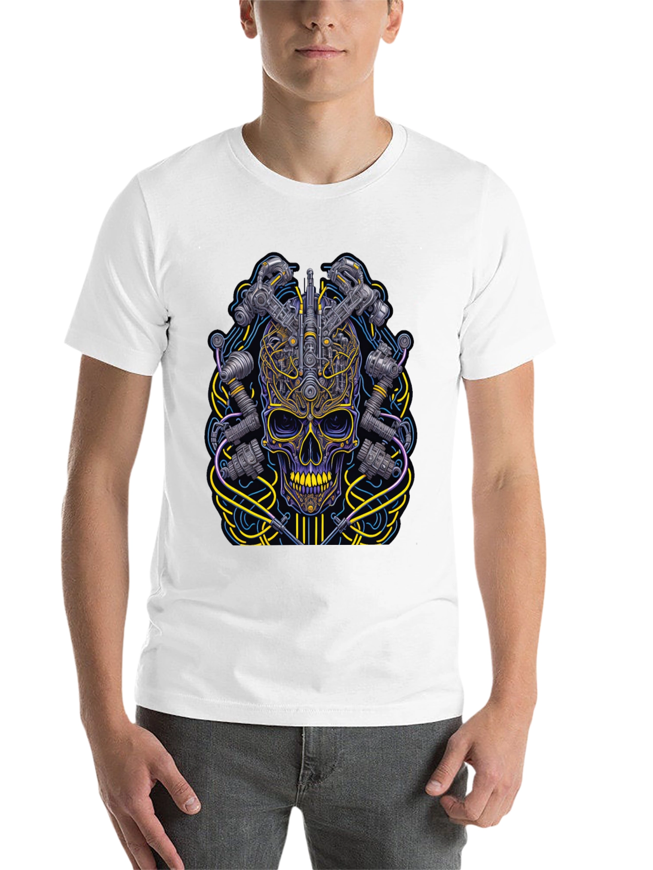 Black Cyberpunk Skull Graphic T-Shirt view 14
