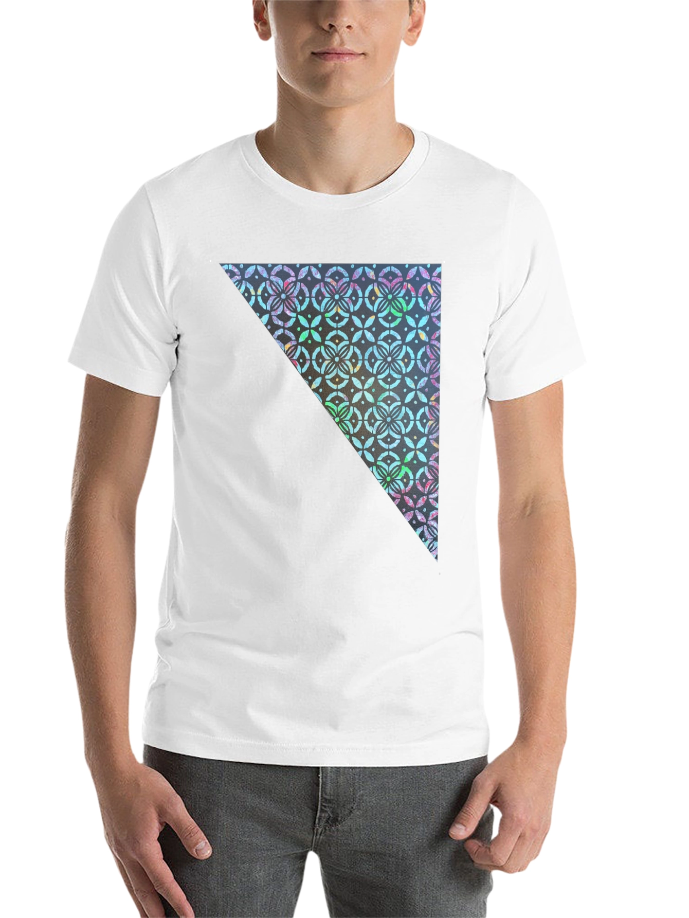 Black Geometric Triangle Print Crew Neck Tee view 14