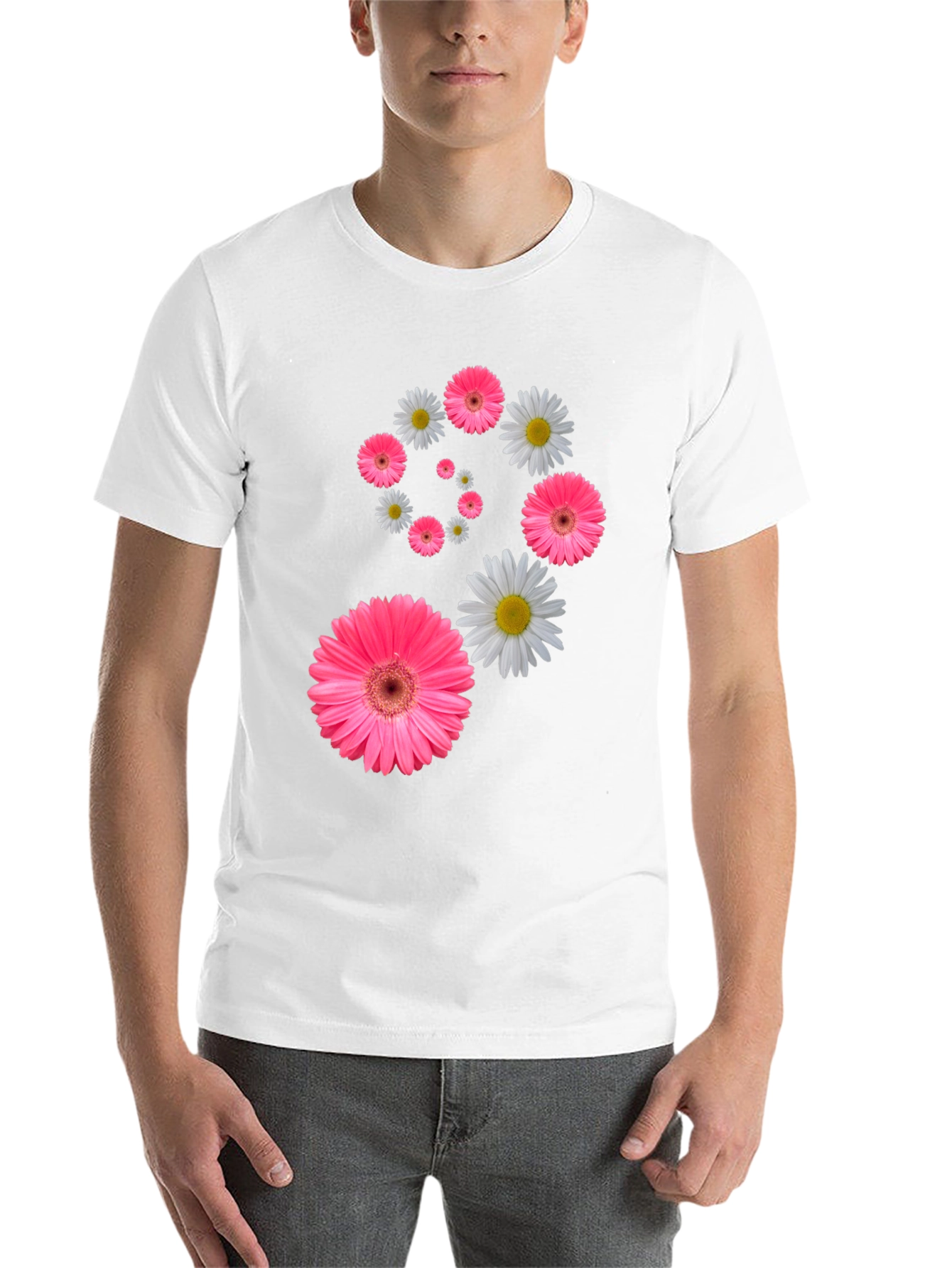 Black Floral Swirl T-Shirt - Pink Daisy Design view 14