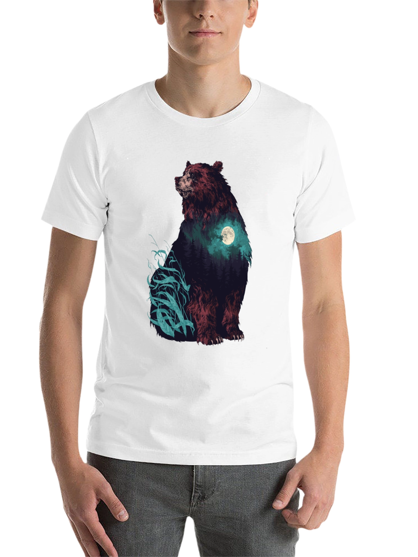 Black Bear Forest Moon Graphic T-Shirt view 14