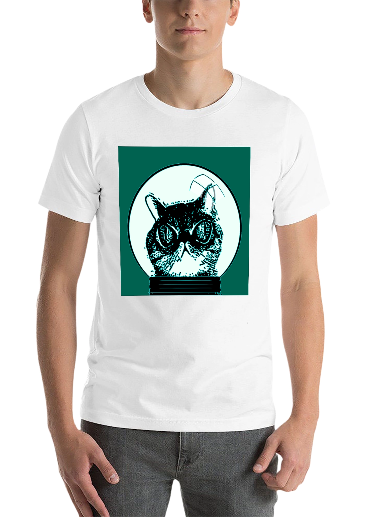 Black Cool Cat in Bulb Graphic Tee view 14