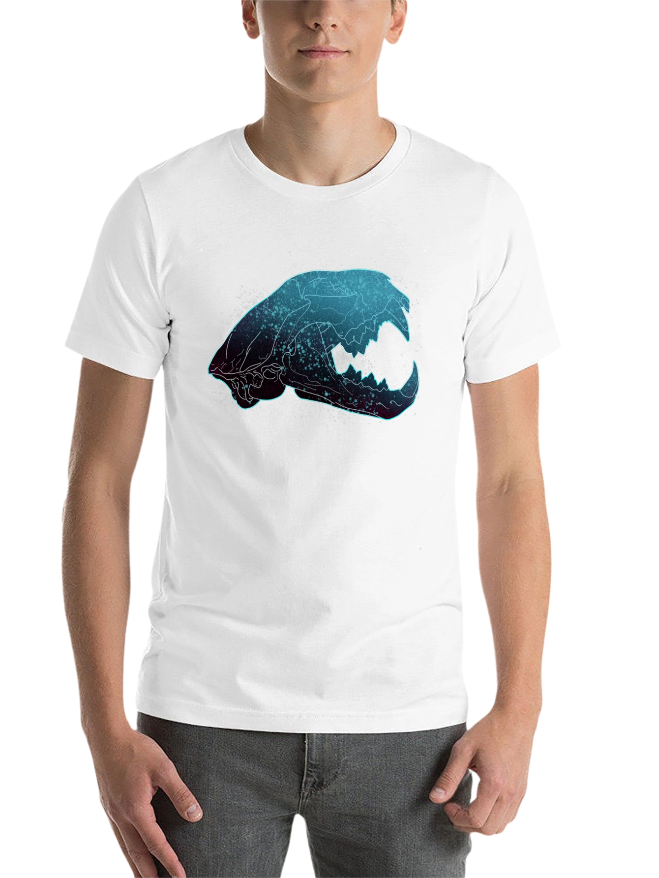 Black Galaxy Cat Skull Graphic T-Shirt view 14