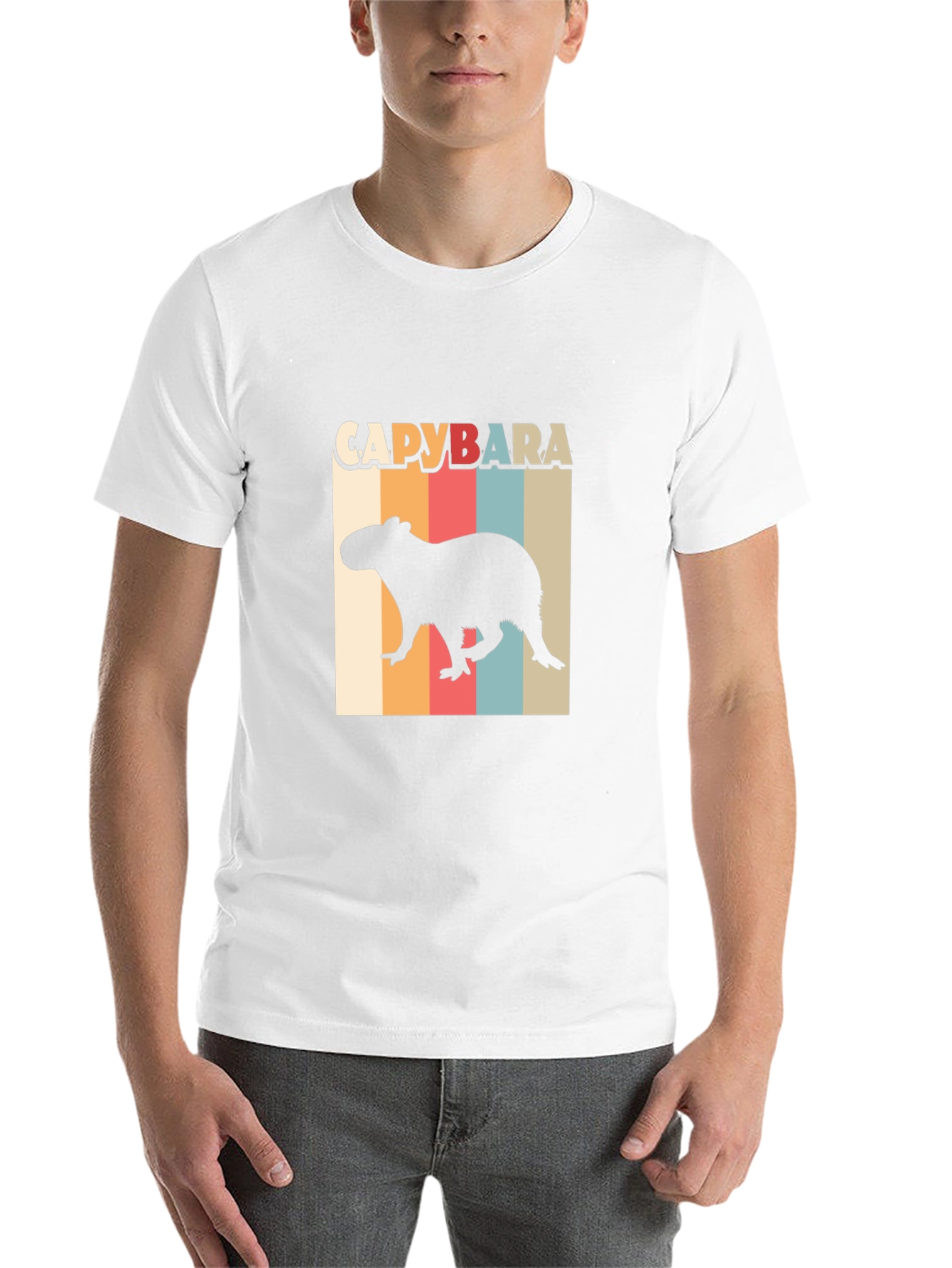 Black Capybara Retro Style T-Shirt view 14