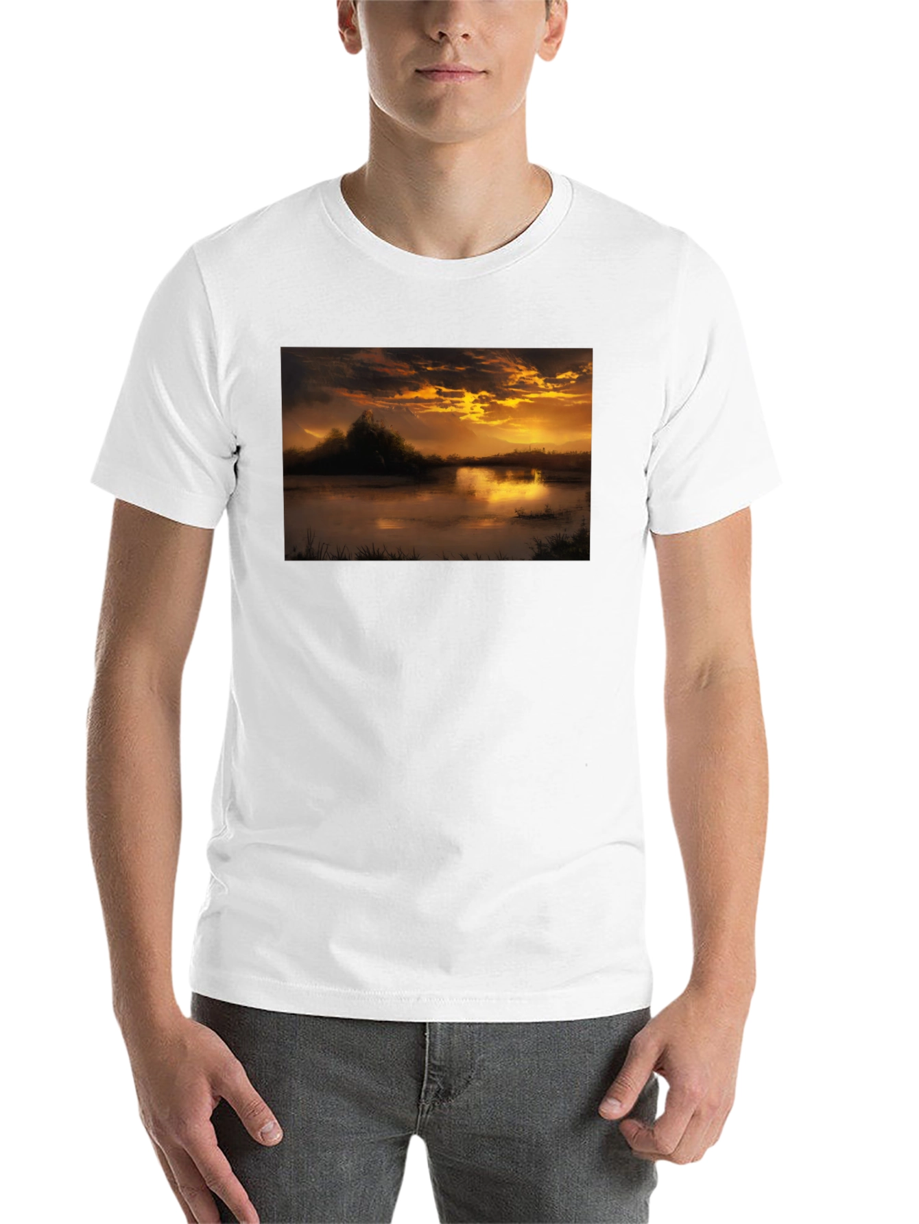 Black Sunset Lake Graphic Tee - Black Cotton Blend view 14