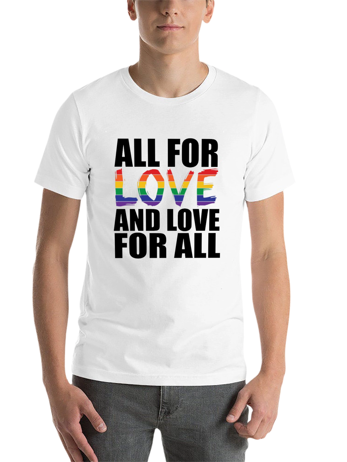 Black All For Love T-Shirt - Rainbow Pride Design view 14